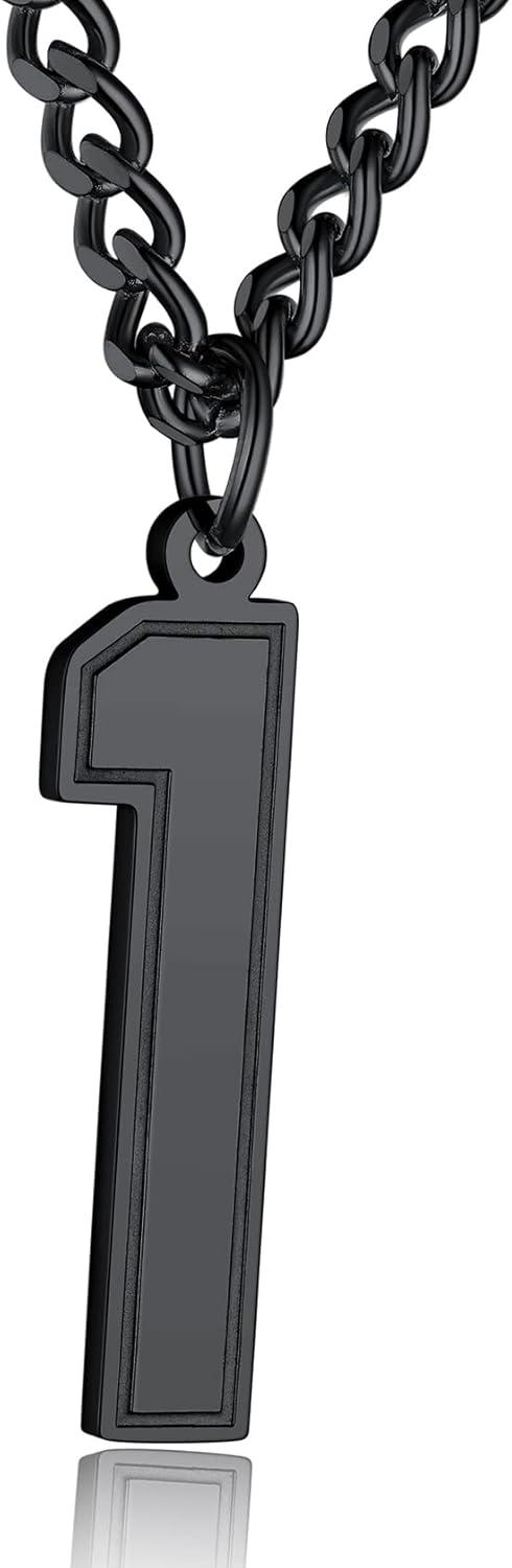 imageChainsHouse Men 09 Jersey Number Necklace Custom Necklace BaseballBasketballFootball with Number Personalized Number Pendant Stainless Steel Chain Sports Necklaces for Men Women with Gift BoxNumber 1Black