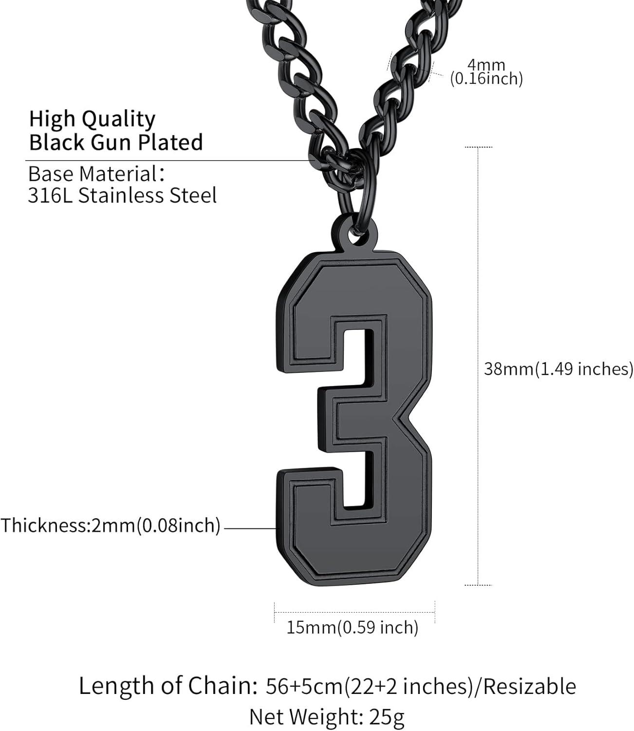 imageChainsHouse Men 09 Jersey Number Necklace Custom Necklace BaseballBasketballFootball with Number Personalized Number Pendant Stainless Steel Chain Sports Necklaces for Men Women with Gift BoxNumber 3Black
