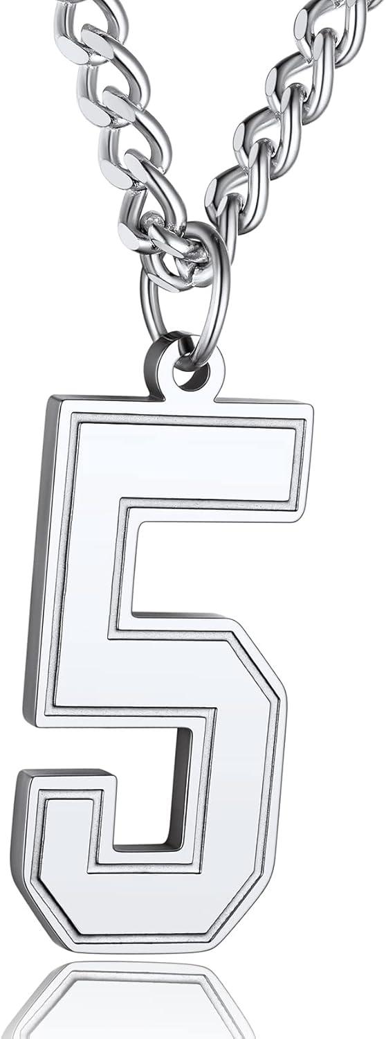 imageChainsHouse Men 09 Jersey Number Necklace Custom Necklace BaseballBasketballFootball with Number Personalized Number Pendant Stainless Steel Chain Sports Necklaces for Men Women with Gift BoxNumber 5Steel