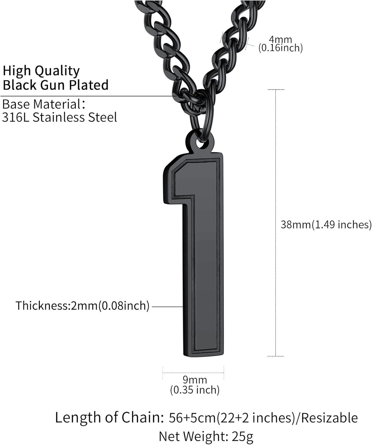 imageChainsHouse Men 09 Jersey Number Necklace Custom Necklace BaseballBasketballFootball with Number Personalized Number Pendant Stainless Steel Chain Sports Necklaces for Men Women with Gift BoxNumber 1Black