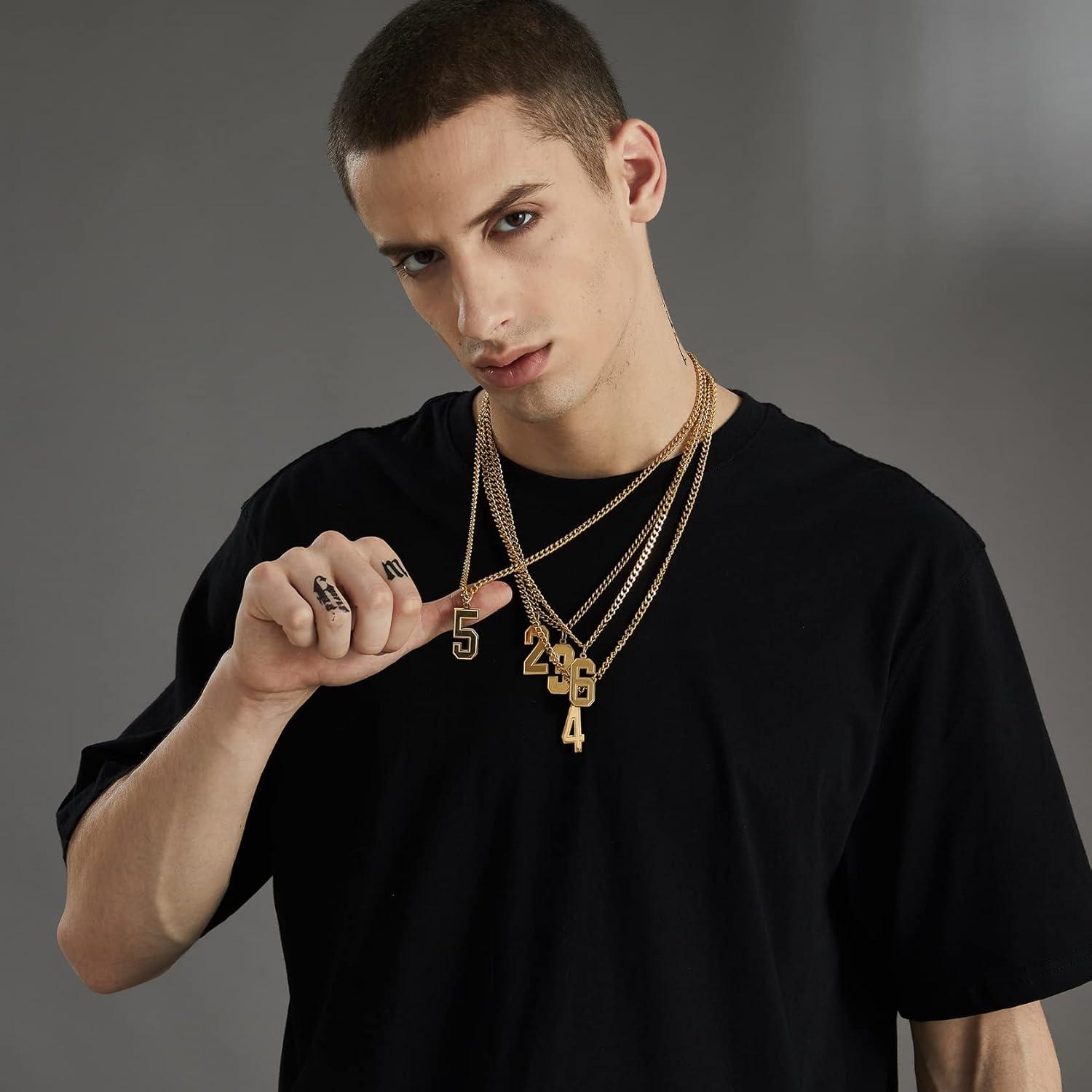 imageChainsHouse Men 09 Jersey Number Necklace Custom Necklace BaseballBasketballFootball with Number Personalized Number Pendant Stainless Steel Chain Sports Necklaces for Men Women with Gift BoxNumber 0Gold