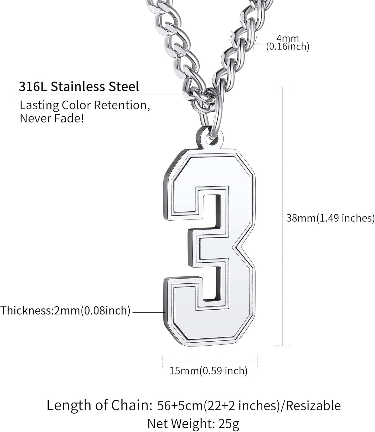 imageChainsHouse Men 09 Jersey Number Necklace Custom Necklace BaseballBasketballFootball with Number Personalized Number Pendant Stainless Steel Chain Sports Necklaces for Men Women with Gift BoxNumber 3Steel