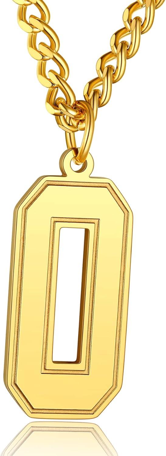 imageChainsHouse Men 09 Jersey Number Necklace Custom Necklace BaseballBasketballFootball with Number Personalized Number Pendant Stainless Steel Chain Sports Necklaces for Men Women with Gift BoxNumber 0Gold