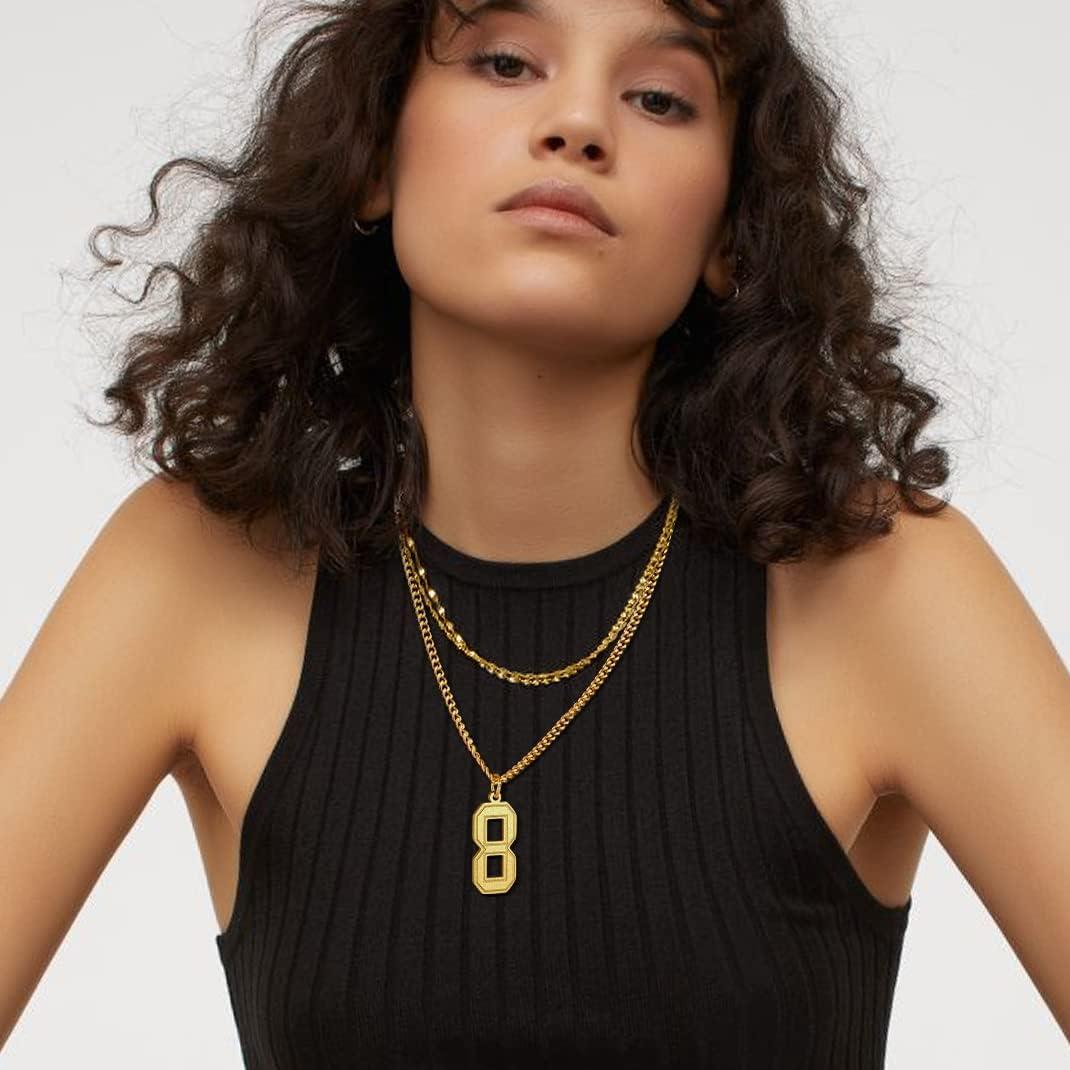 imageChainsHouse Men 09 Jersey Number Necklace Custom Necklace BaseballBasketballFootball with Number Personalized Number Pendant Stainless Steel Chain Sports Necklaces for Men Women with Gift BoxNumber 1Gold