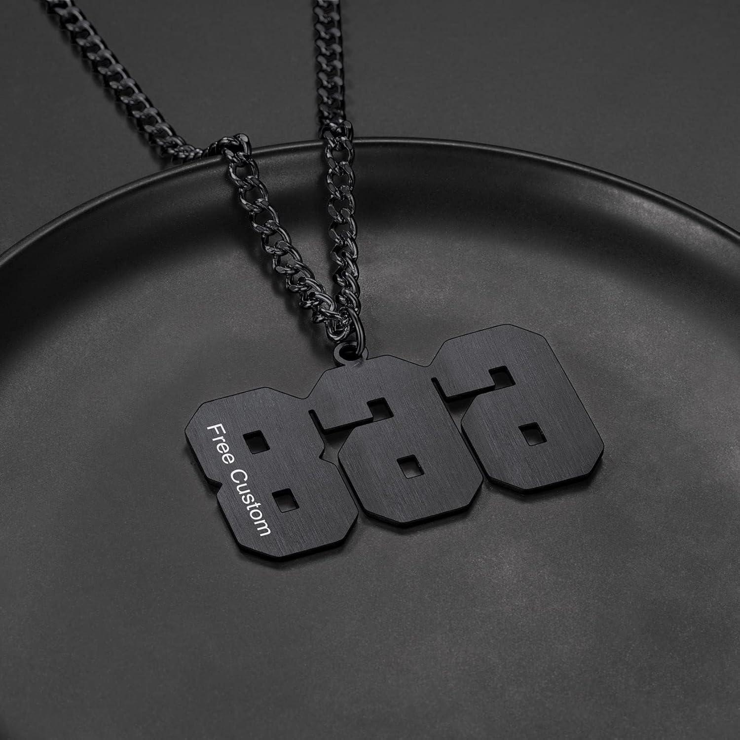 imageChainsHouse Men 09 Jersey Number Necklace Custom Necklace BaseballBasketballFootball with Number Personalized Number Pendant Stainless Steel Chain Sports Necklaces for Men Women with Gift Box001999 Number CustomBlack