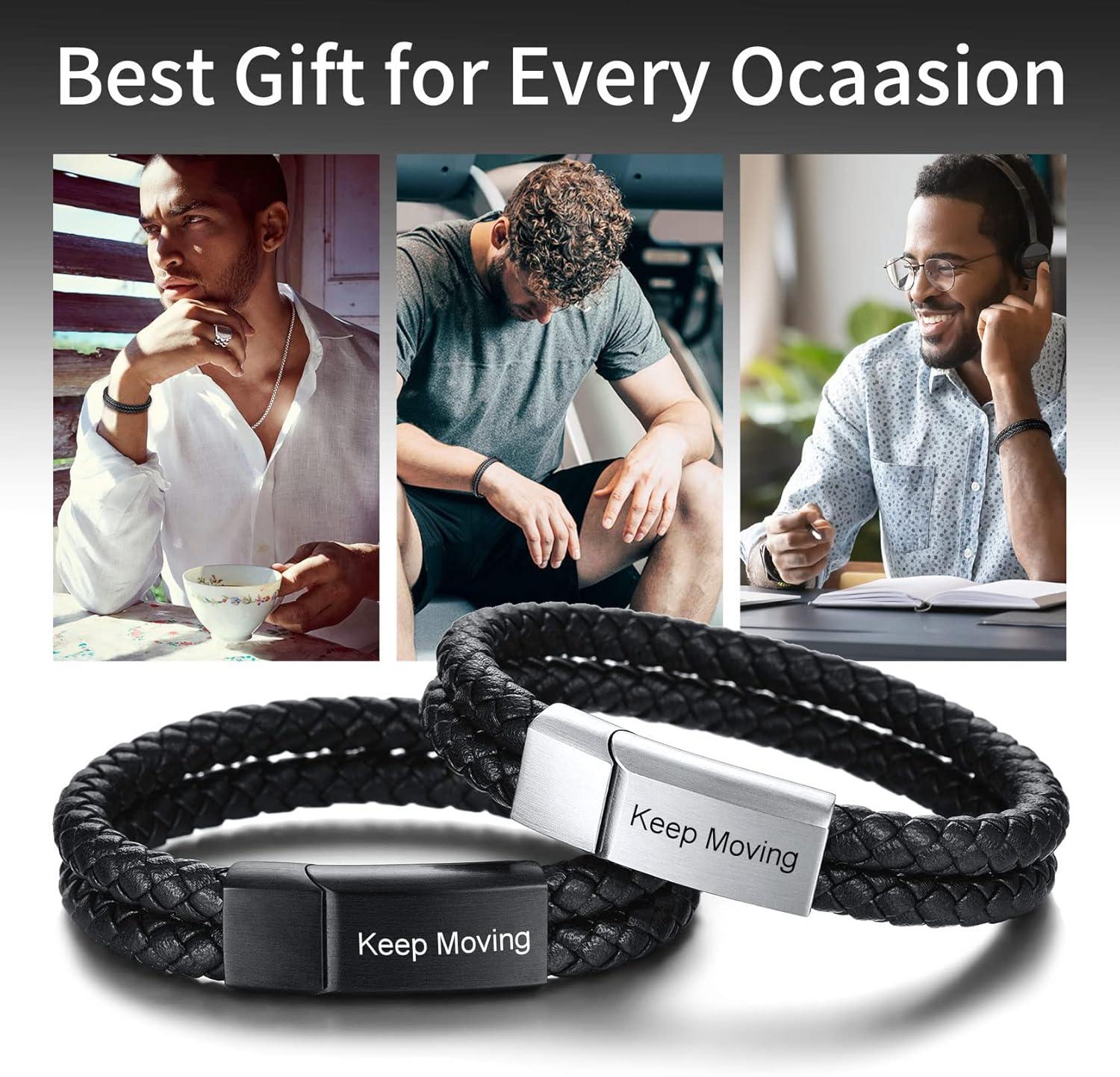 imageChainsHouse Mens Wrap Braided Leather Black Bead Bracelets Bangles Vintage Star of DavidWing SkullTemplar Cross Genuine Leather Bracelet Customize Available Size 758390 Inch Send Gift BoxB Double BraidedSteel ClaspCustom