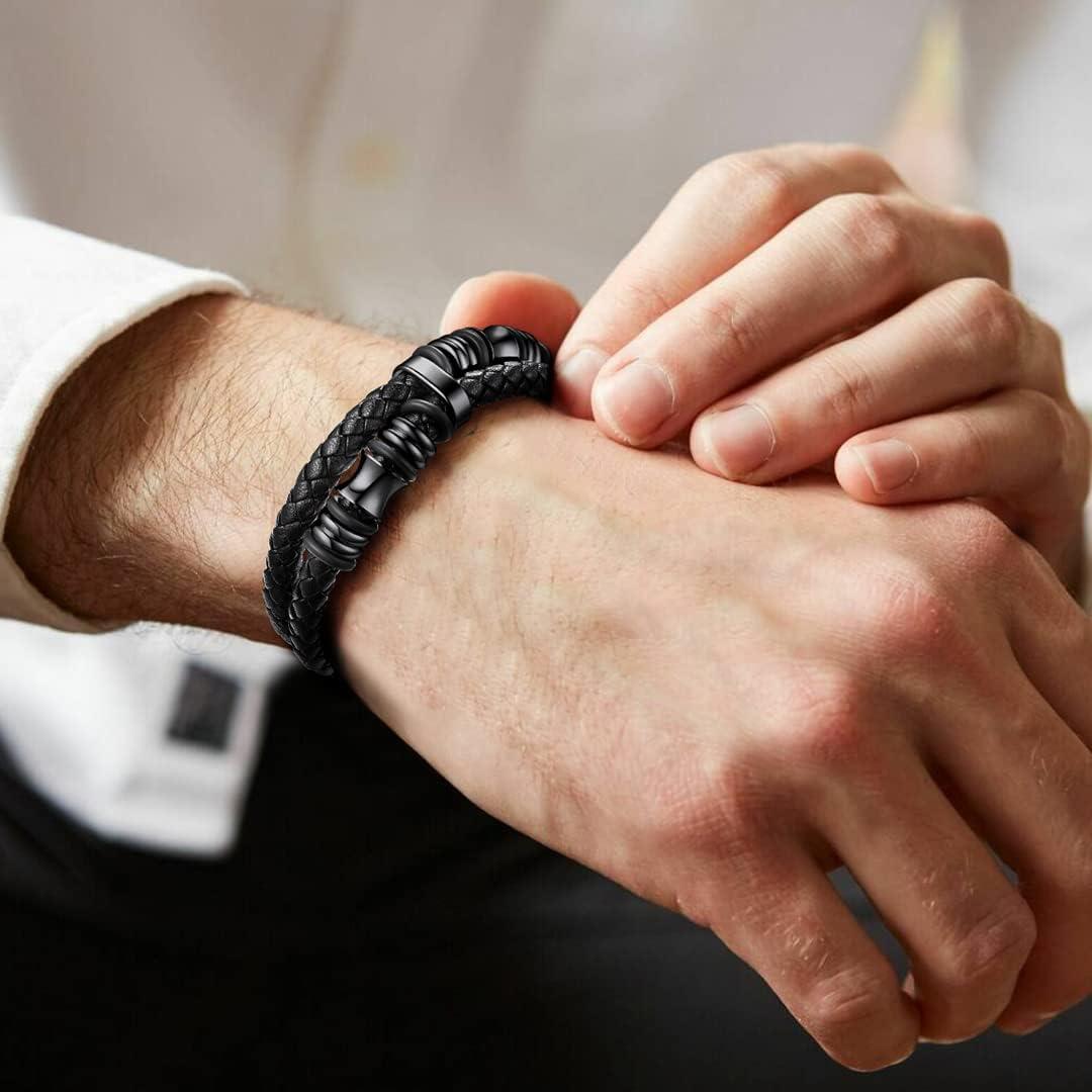 imageChainsHouse Mens Wrap Braided Leather Black Bead Bracelets Bangles Vintage Star of DavidWing SkullTemplar Cross Genuine Leather Bracelet Customize Available Size 758390 Inch Send Gift BoxB BeadBlack ClaspCustom