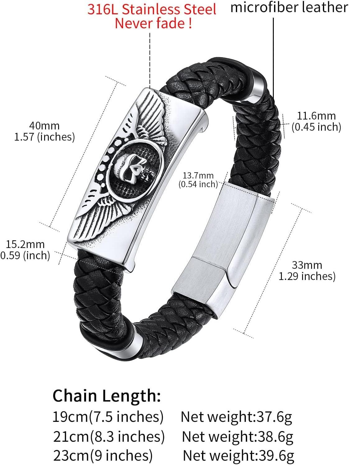 imageChainsHouse Mens Wrap Braided Leather Black Bead Bracelets Bangles Vintage Star of DavidWing SkullTemplar Cross Genuine Leather Bracelet Customize Available Size 758390 Inch Send Gift BoxA Wing SkullSteel