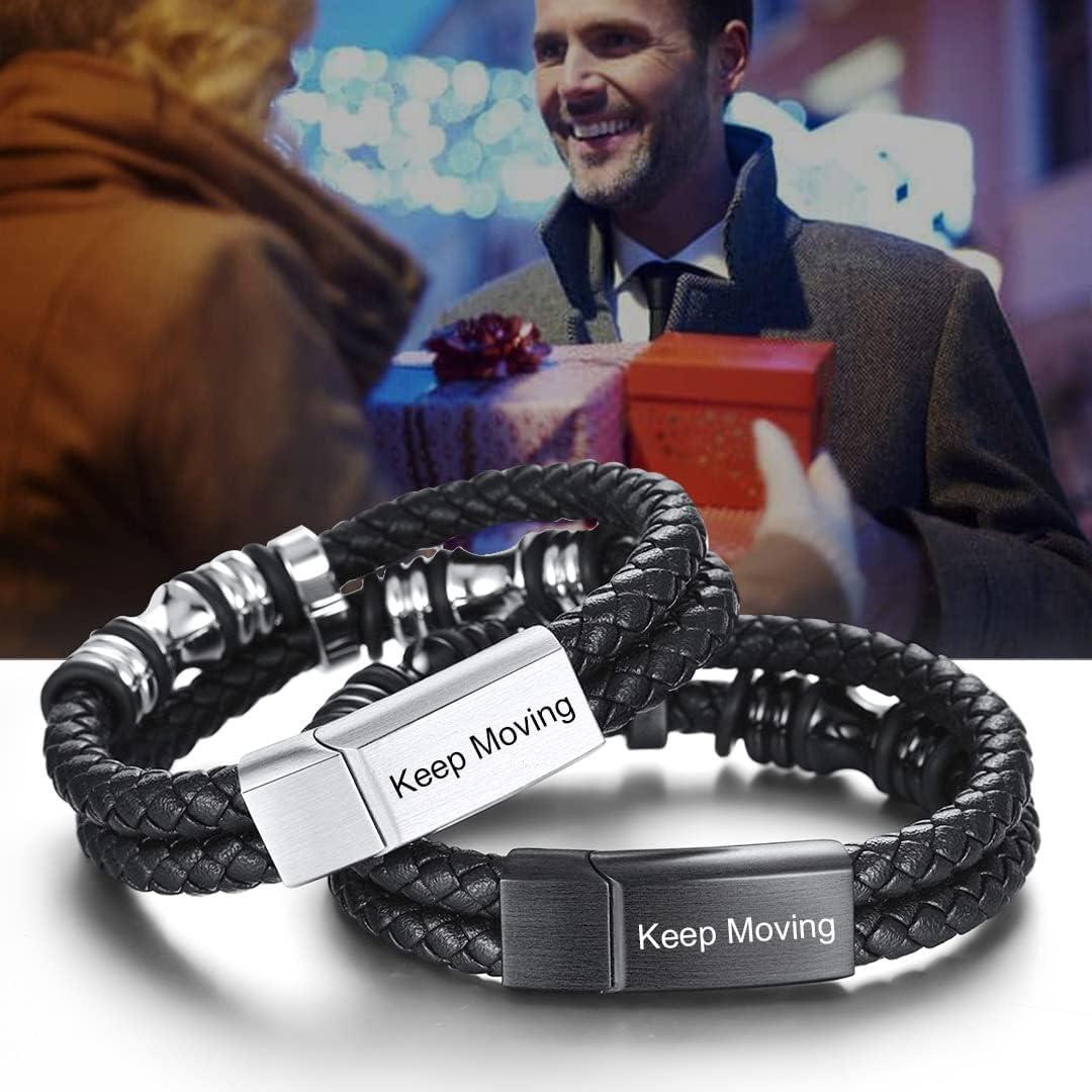 imageChainsHouse Mens Wrap Braided Leather Black Bead Bracelets Bangles Vintage Star of DavidWing SkullTemplar Cross Genuine Leather Bracelet Customize Available Size 758390 Inch Send Gift BoxB BeadBlack ClaspCustom