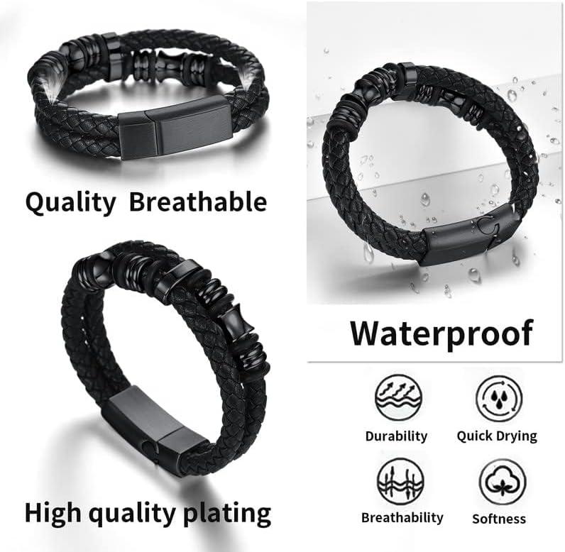 imageChainsHouse Mens Wrap Braided Leather Black Bead Bracelets Bangles Vintage Star of DavidWing SkullTemplar Cross Genuine Leather Bracelet Customize Available Size 758390 Inch Send Gift BoxA BeadSteel Clasp