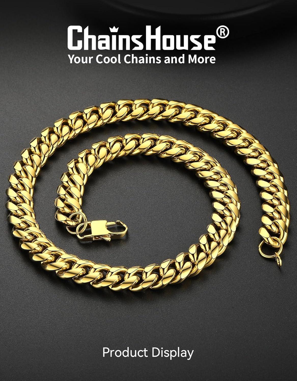 imageChainsHouse Miami Cuban Link Chain Necklace for Men 48mm6mm10mm14mm Width 14K Gold PlatedStainless SteelBlack Mens Chunky Hip Hop Necklace Curb Chains 14quot30quot Length Come Gift BoxF gold14mm