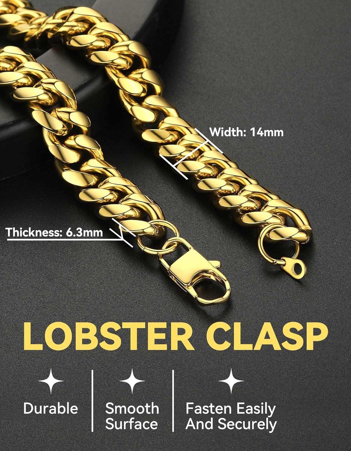 imageChainsHouse Miami Cuban Link Chain Necklace for Men 48mm6mm10mm14mm Width 14K Gold PlatedStainless SteelBlack Mens Chunky Hip Hop Necklace Curb Chains 14quot30quot Length Come Gift BoxF gold14mm