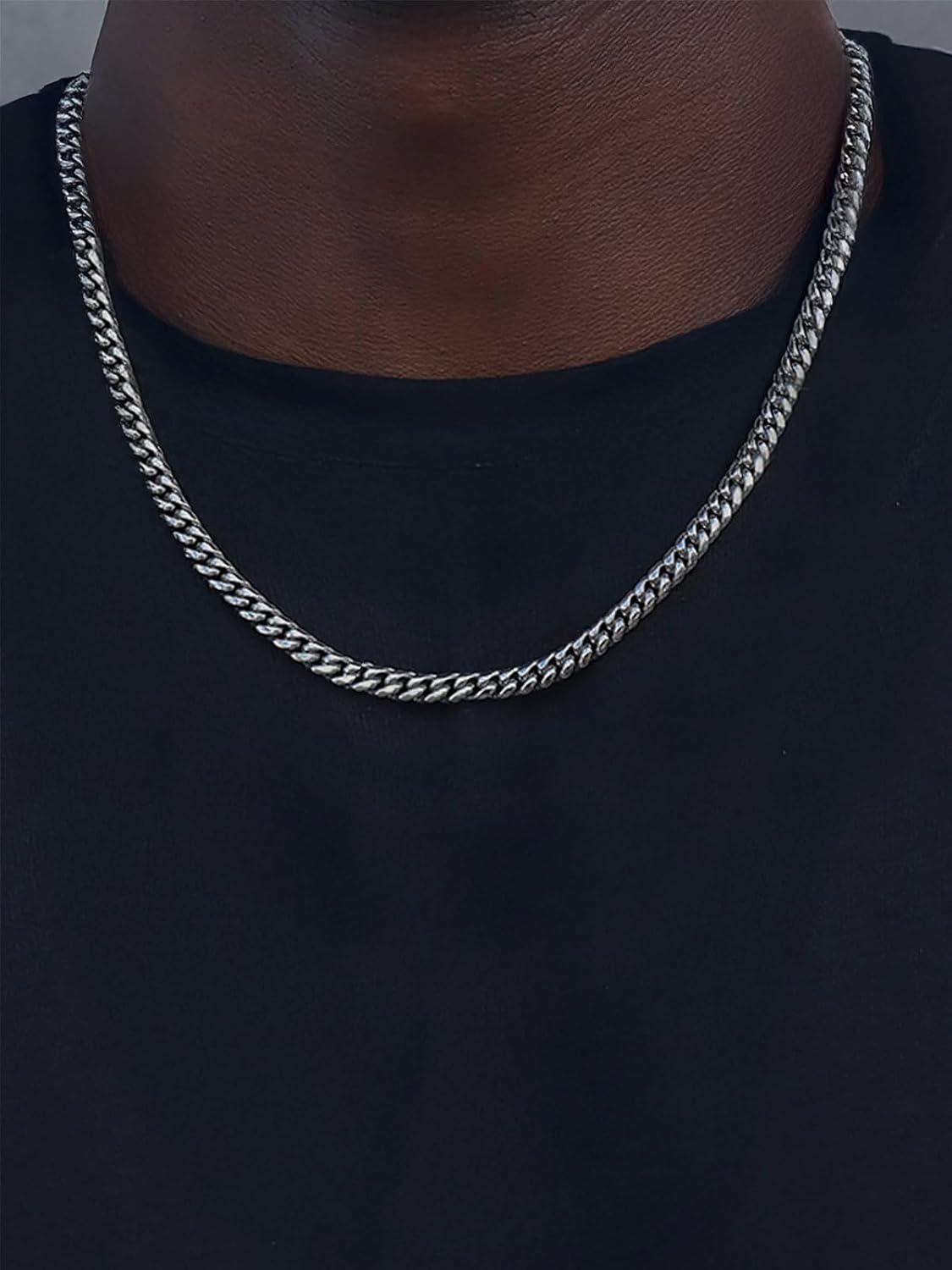 imageChainsHouse Miami Cuban Link Chain Necklace for Men 48mm6mm10mm14mm Width 14K Gold PlatedStainless SteelBlack Mens Chunky Hip Hop Necklace Curb Chains 14quot30quot Length Come Gift BoxA stainless6mm