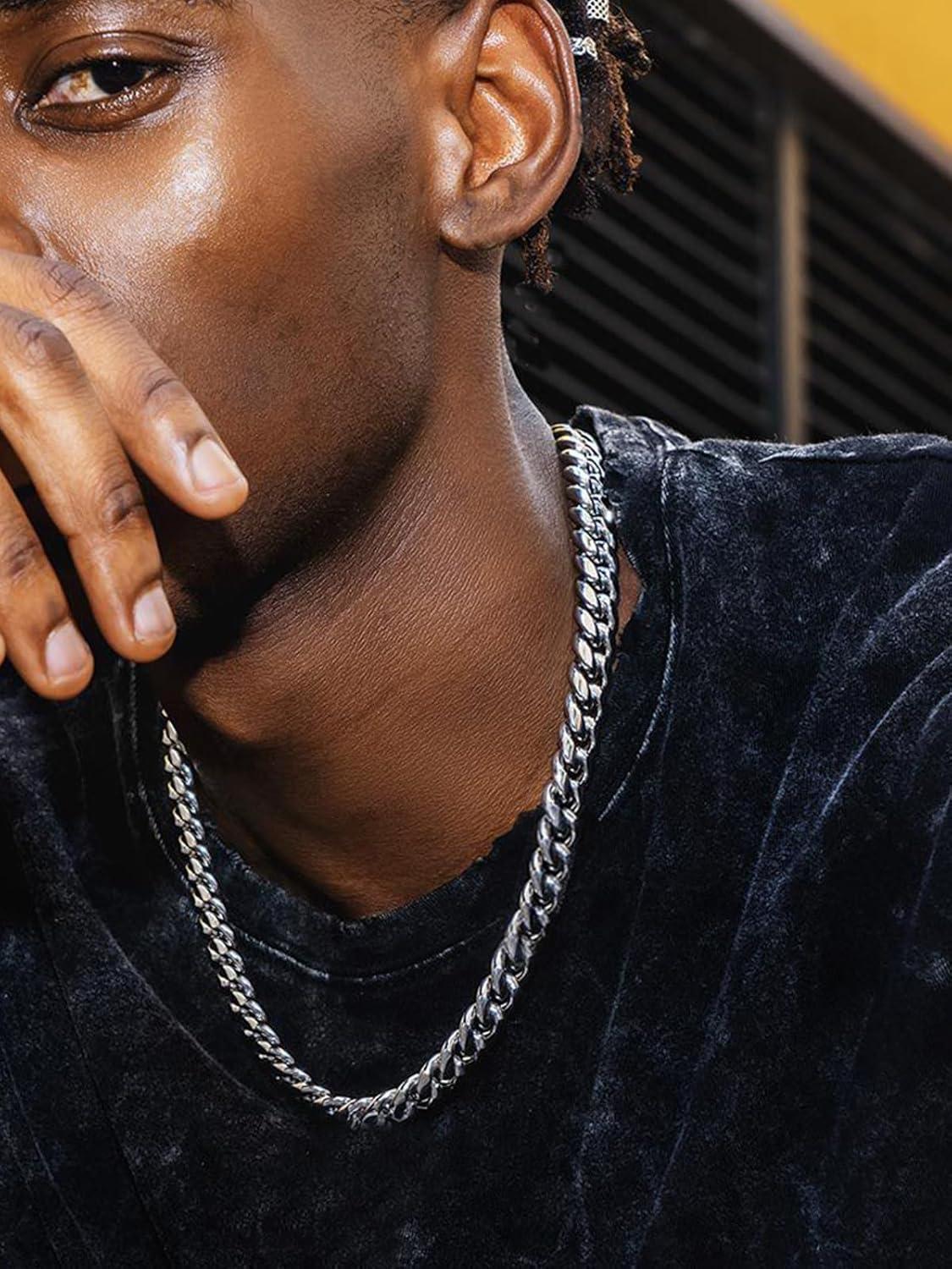 imageChainsHouse Miami Cuban Link Chain Necklace for Men 48mm6mm10mm14mm Width 14K Gold PlatedStainless SteelBlack Mens Chunky Hip Hop Necklace Curb Chains 14quot30quot Length Come Gift BoxC stainless14mm