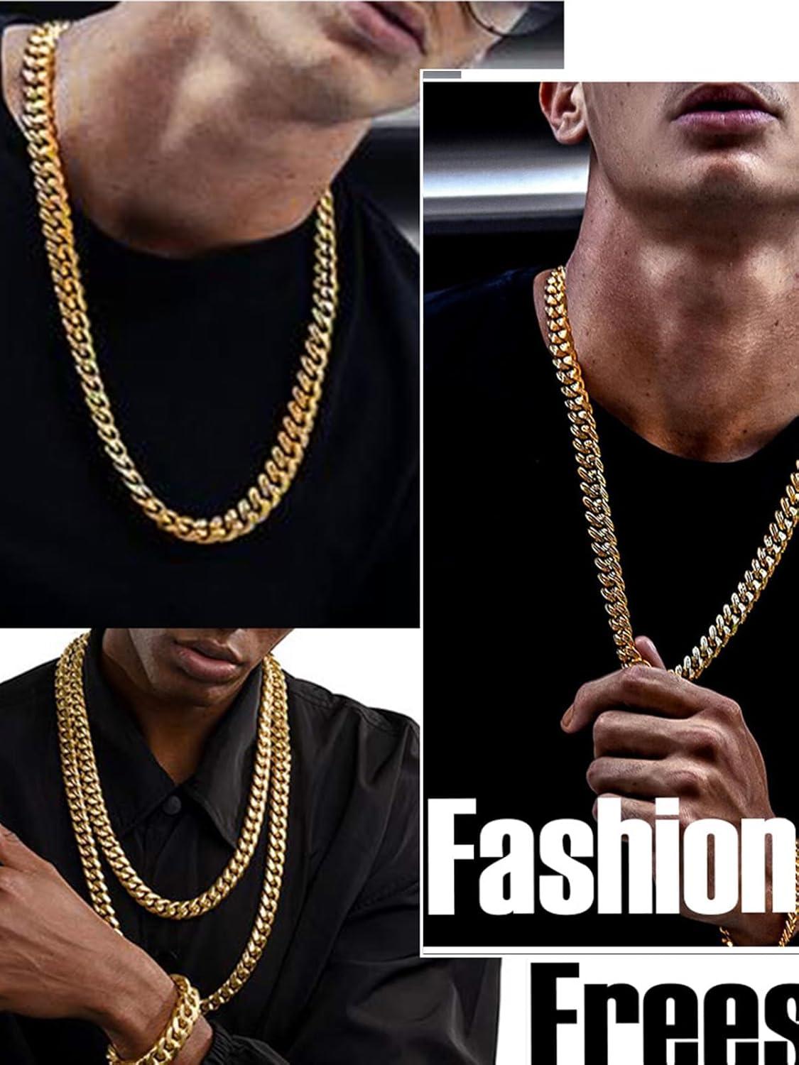 imageChainsHouse Miami Cuban Link Chain Necklace for Men 48mm6mm10mm14mm Width 14K Gold PlatedStainless SteelBlack Mens Chunky Hip Hop Necklace Curb Chains 14quot30quot Length Come Gift BoxD gold6mm