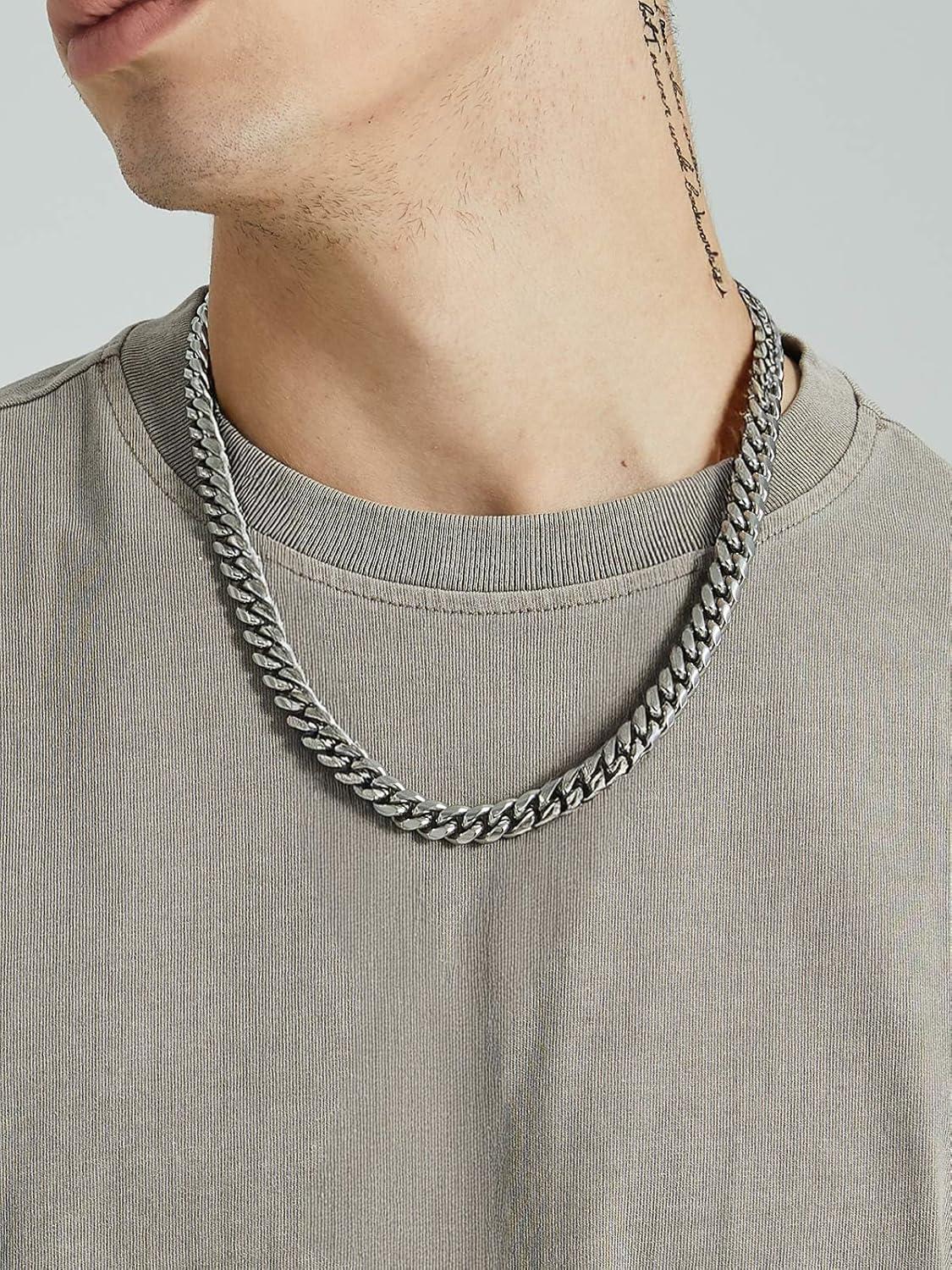 imageChainsHouse Miami Cuban Link Chain Necklace for Men 48mm6mm10mm14mm Width 14K Gold PlatedStainless SteelBlack Mens Chunky Hip Hop Necklace Curb Chains 14quot30quot Length Come Gift BoxB stainless10mm