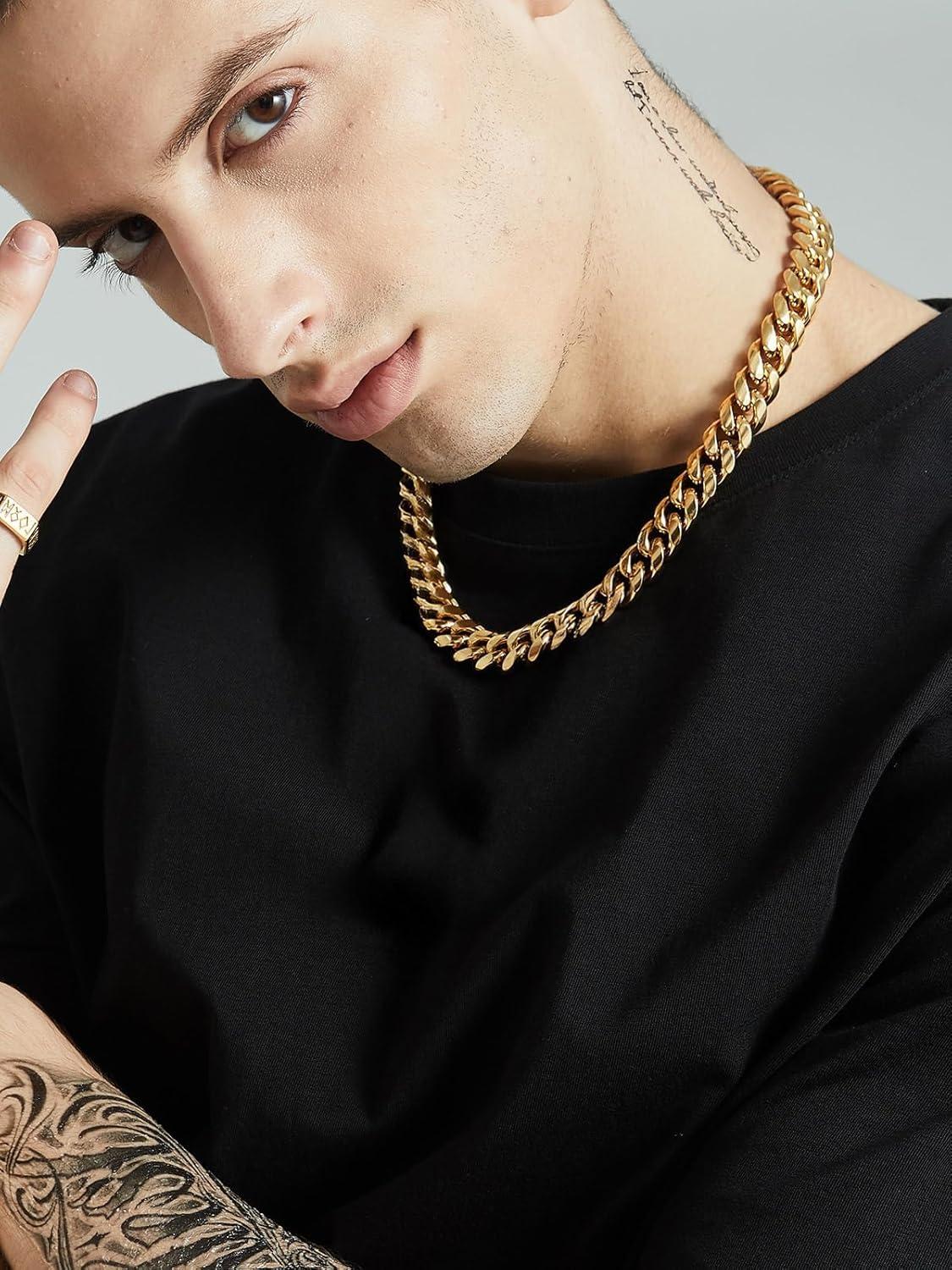 imageChainsHouse Miami Cuban Link Chain Necklace for Men 48mm6mm10mm14mm Width 14K Gold PlatedStainless SteelBlack Mens Chunky Hip Hop Necklace Curb Chains 14quot30quot Length Come Gift BoxF gold14mm