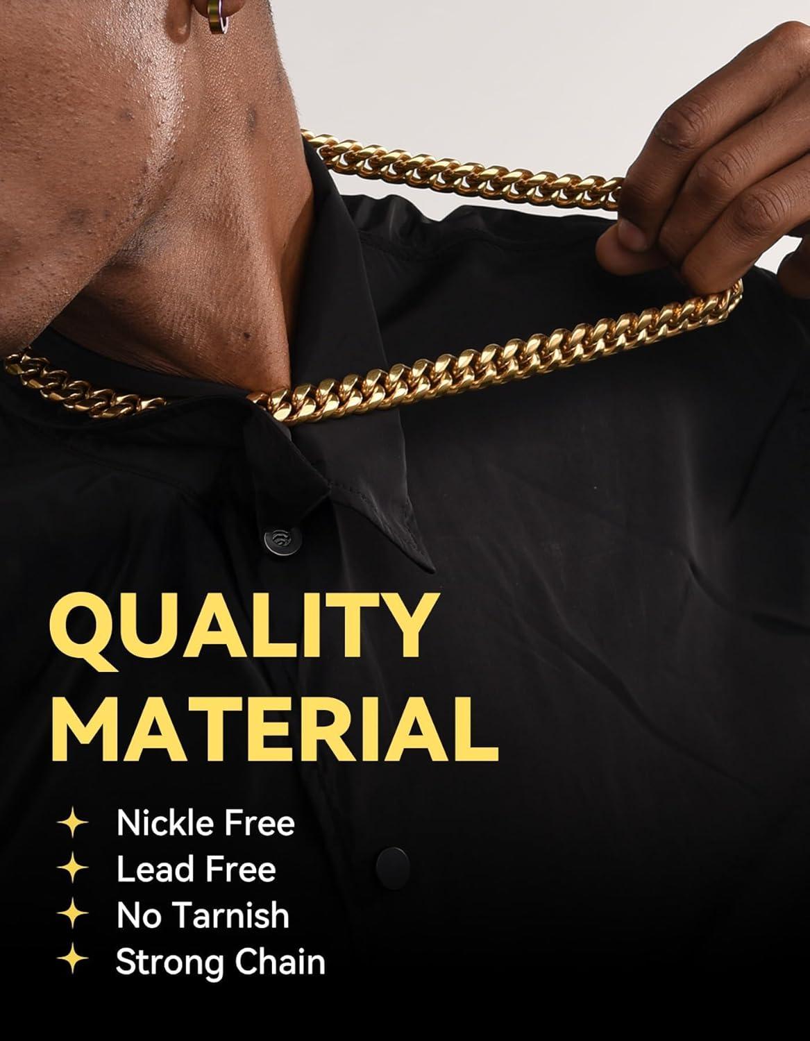 imageChainsHouse Miami Cuban Link Chain Necklace for Men 48mm6mm10mm14mm Width 14K Gold PlatedStainless SteelBlack Mens Chunky Hip Hop Necklace Curb Chains 14quot30quot Length Come Gift BoxF gold14mm