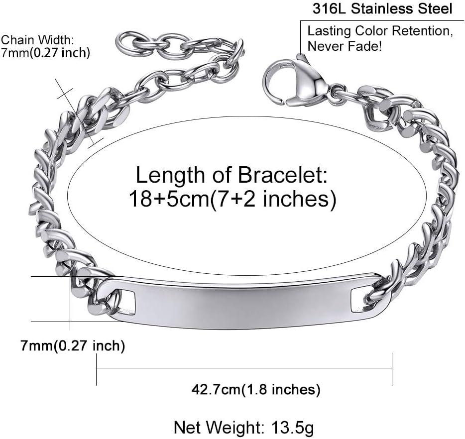 imageChainsHouse Personalized ID Bracelet for Men Women Stainless Steel Cuban Curb Link Chain Custom Engrave Bar Bracelet Bangle 7mm Width 1921CM Send Gift BoxA Stainless7MM