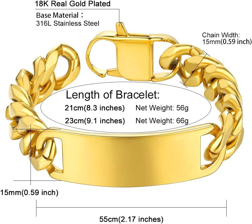 imageChainsHouse Personalized ID Bracelet for Men Women Stainless Steel Cuban Curb Link Chain Custom Engrave Bar Bracelet Bangle 7mm Width 1921CM Send Gift BoxC Gold15MM