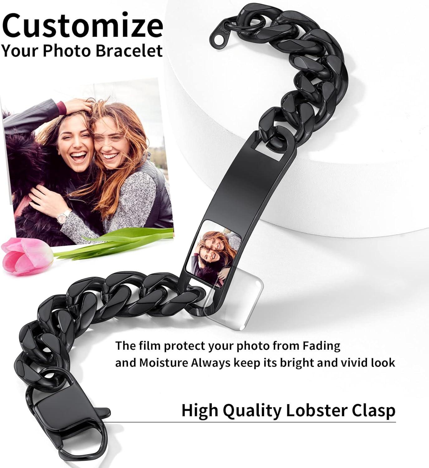 imageChainsHouse Personalized ID Bracelet for Men Women Stainless Steel Cuban Curb Link Chain Custom Engrave Bar Bracelet Bangle 7mm Width 1921CM Send Gift BoxB Black15MMPhoto