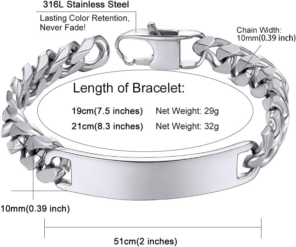 imageChainsHouse Personalized ID Bracelet for Men Women Stainless Steel Cuban Curb Link Chain Custom Engrave Bar Bracelet Bangle 7mm Width 1921CM Send Gift BoxA Stainless10MM