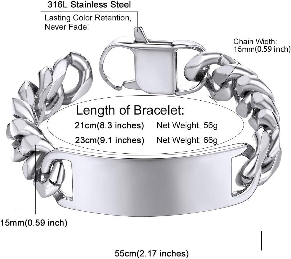 imageChainsHouse Personalized ID Bracelet for Men Women Stainless Steel Cuban Curb Link Chain Custom Engrave Bar Bracelet Bangle 7mm Width 1921CM Send Gift BoxA Stainless15MM