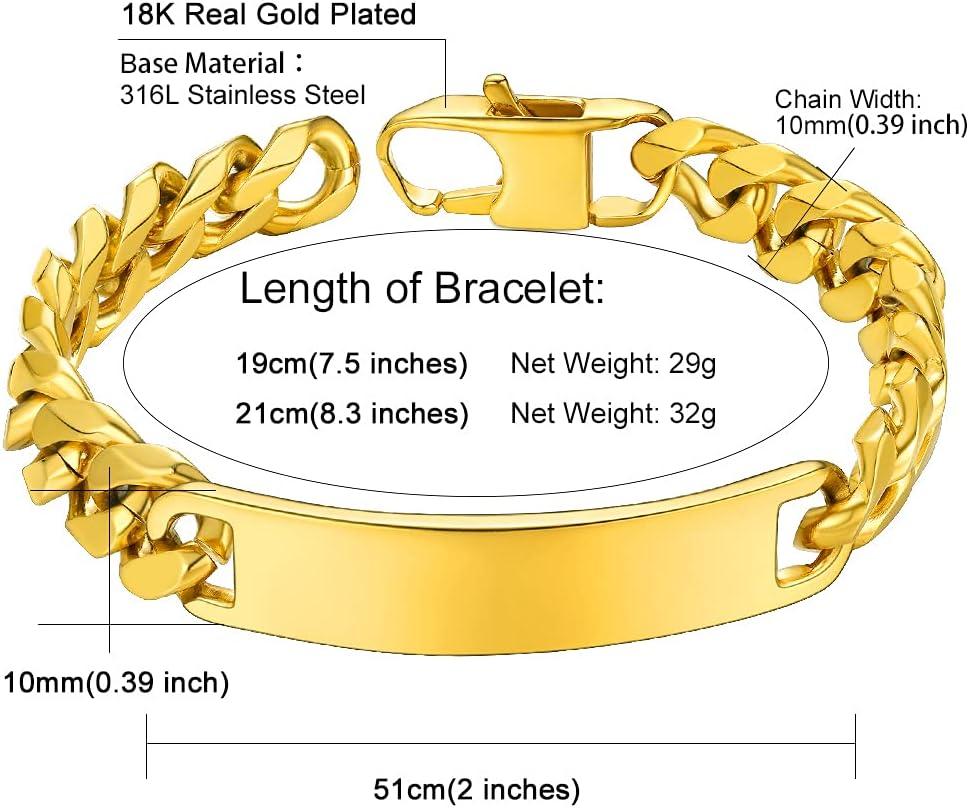 imageChainsHouse Personalized ID Bracelet for Men Women Stainless Steel Cuban Curb Link Chain Custom Engrave Bar Bracelet Bangle 7mm Width 1921CM Send Gift BoxC Gold10MM