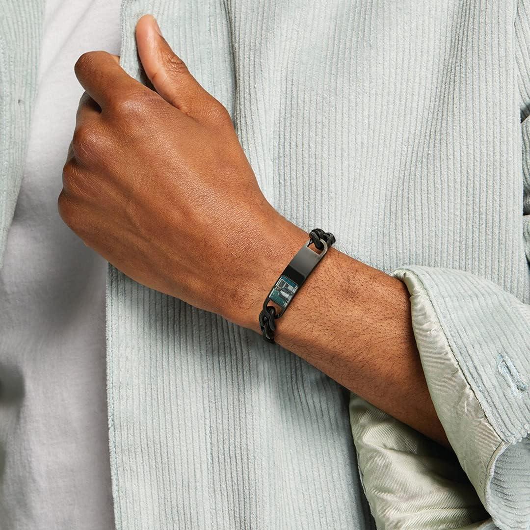 imageChainsHouse Personalized ID Bracelet for Men Women Stainless Steel Cuban Curb Link Chain Custom Engrave Bar Bracelet Bangle 7mm Width 1921CM Send Gift BoxB Black15MMPhoto