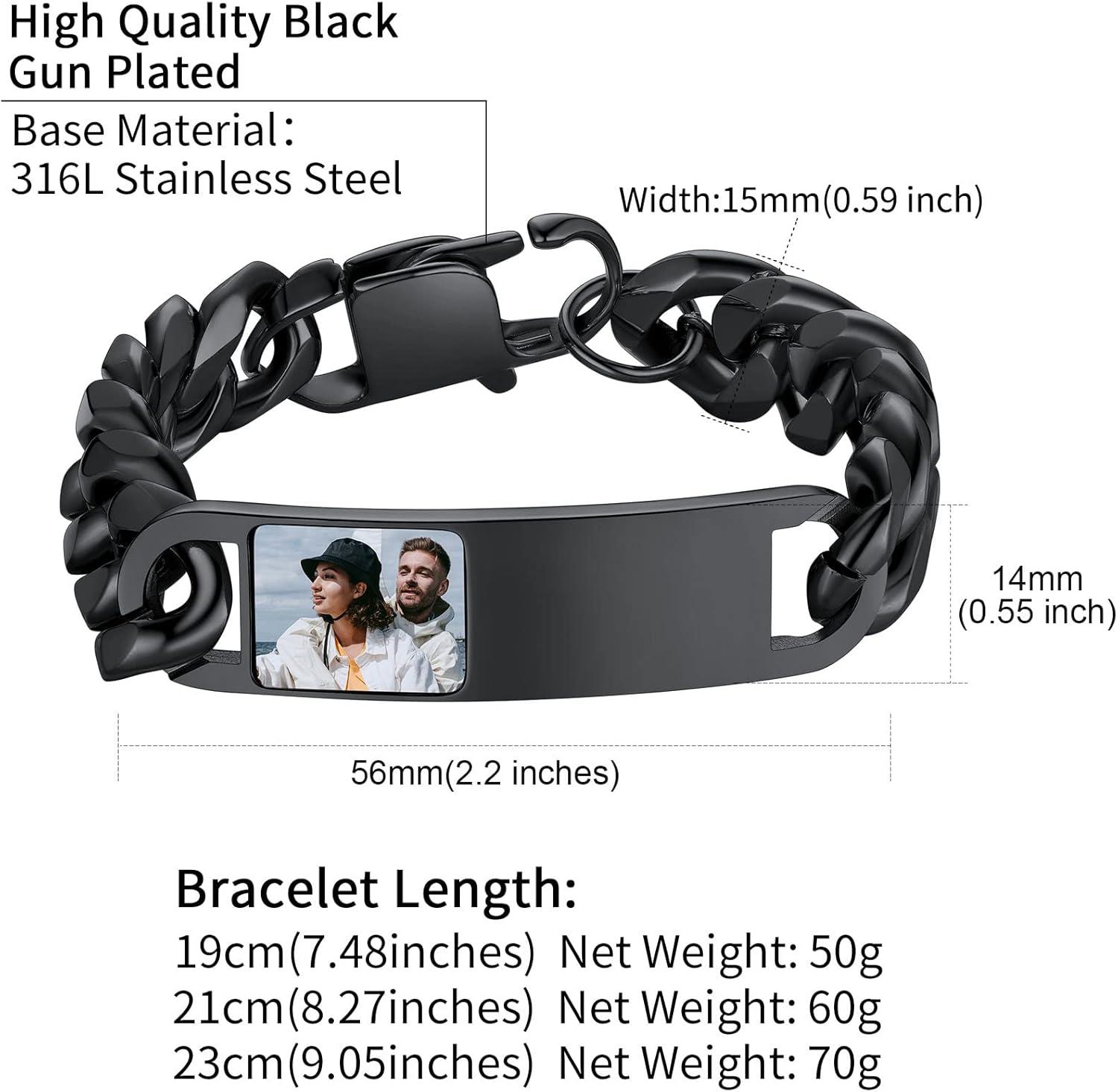 imageChainsHouse Personalized ID Bracelet for Men Women Stainless Steel Cuban Curb Link Chain Custom Engrave Bar Bracelet Bangle 7mm Width 1921CM Send Gift BoxB Black15MMPhoto