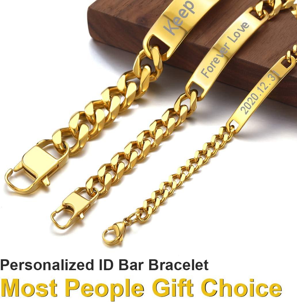imageChainsHouse Personalized ID Bracelet for Men Women Stainless Steel Cuban Curb Link Chain Custom Engrave Bar Bracelet Bangle 7mm Width 1921CM Send Gift BoxC Gold15MM