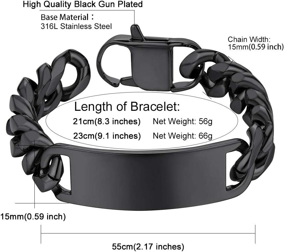 imageChainsHouse Personalized ID Bracelet for Men Women Stainless Steel Cuban Curb Link Chain Custom Engrave Bar Bracelet Bangle 7mm Width 1921CM Send Gift BoxB Black15MM