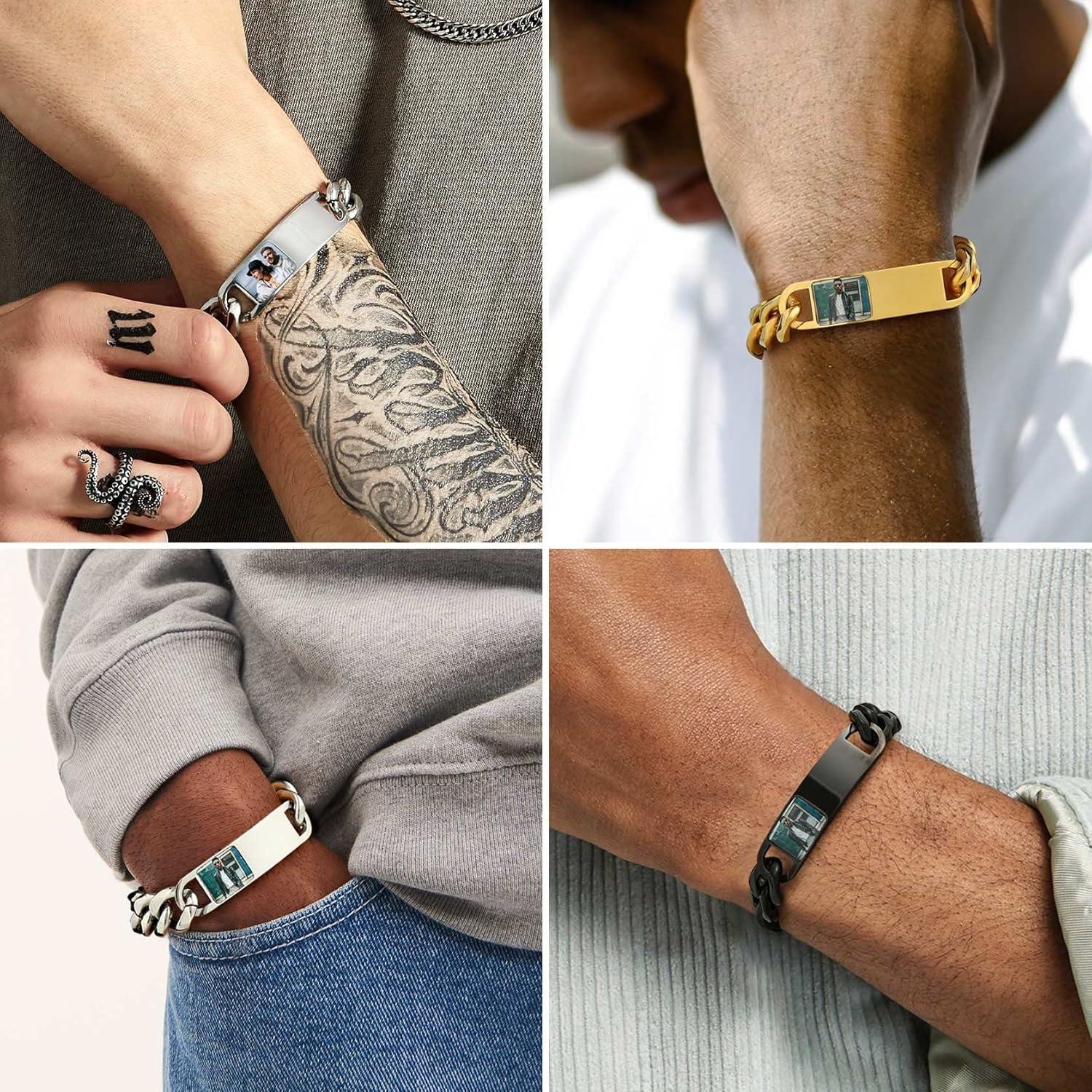 imageChainsHouse Personalized ID Bracelet for Men Women Stainless Steel Cuban Curb Link Chain Custom Engrave Bar Bracelet Bangle 7mm Width 1921CM Send Gift BoxB Black15MMPhoto