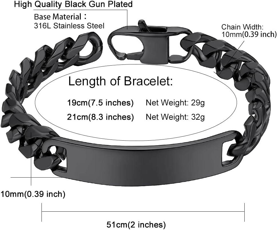 imageChainsHouse Personalized ID Bracelet for Men Women Stainless Steel Cuban Curb Link Chain Custom Engrave Bar Bracelet Bangle 7mm Width 1921CM Send Gift BoxB Black10MM