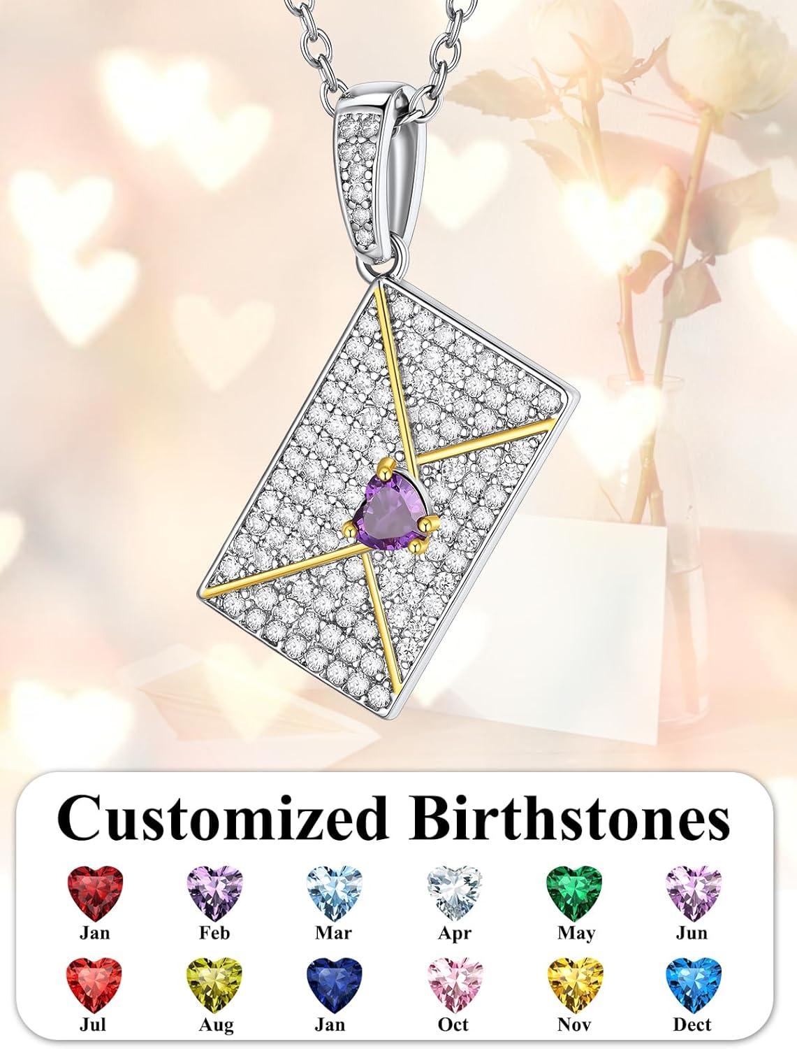 imageChainsHouse Personalized Locket Necklace Custom Envelope Necklaces with Photo Message Engraved for Women Stainless SteelBlackGoldRose Gold Plated Memorial Gift for Wife with Gift BoxD Photo BirthstoneSilver