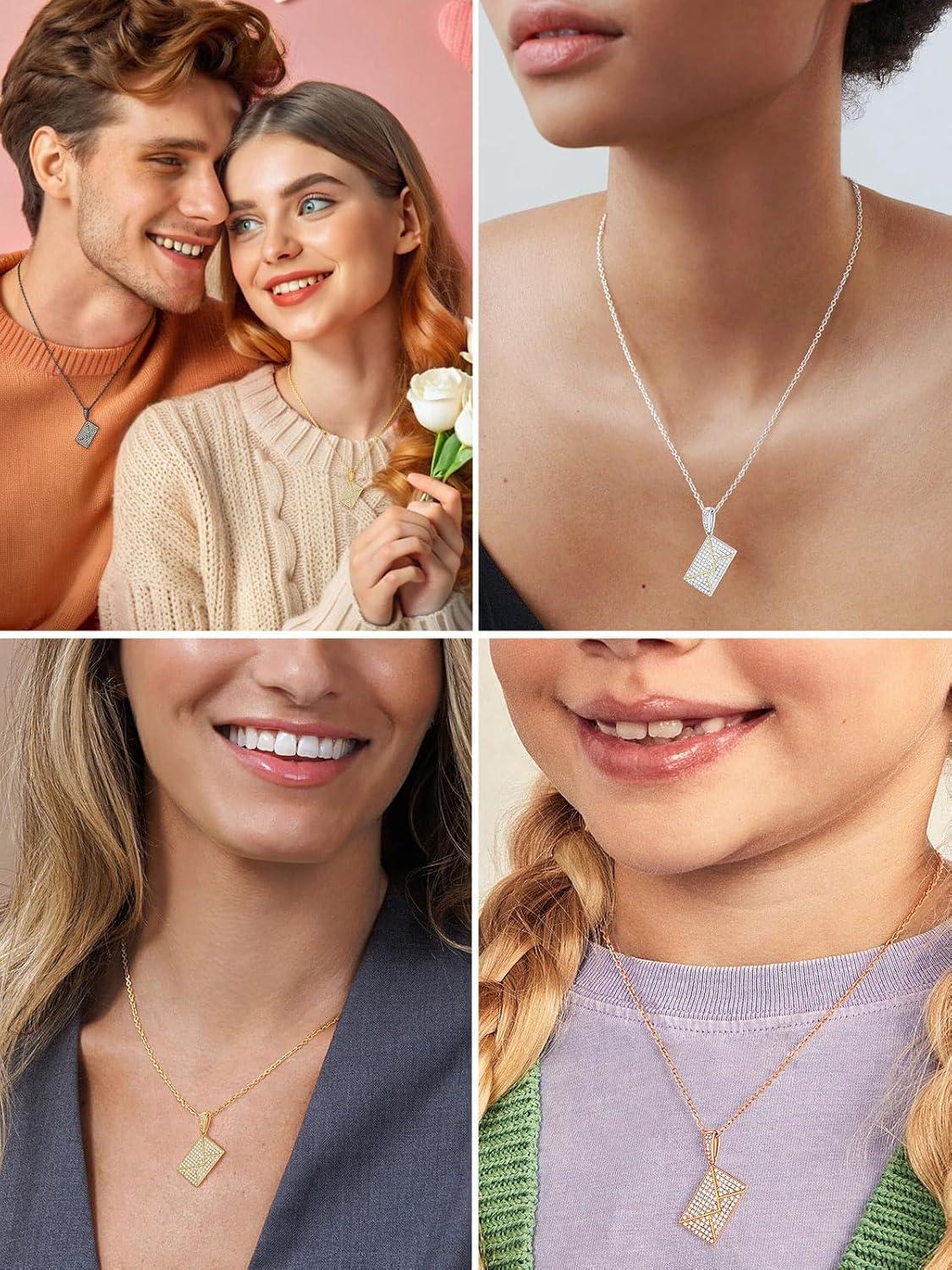imageChainsHouse Personalized Locket Necklace Custom Envelope Necklaces with Photo Message Engraved for Women Stainless SteelBlackGoldRose Gold Plated Memorial Gift for Wife with Gift BoxE PhotoSilver