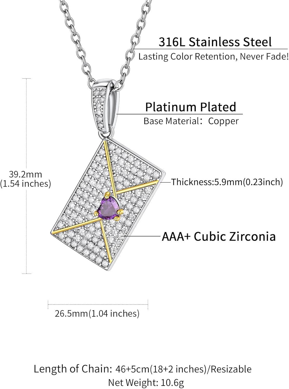 imageChainsHouse Personalized Locket Necklace Custom Envelope Necklaces with Photo Message Engraved for Women Stainless SteelBlackGoldRose Gold Plated Memorial Gift for Wife with Gift BoxD Photo BirthstoneSilver