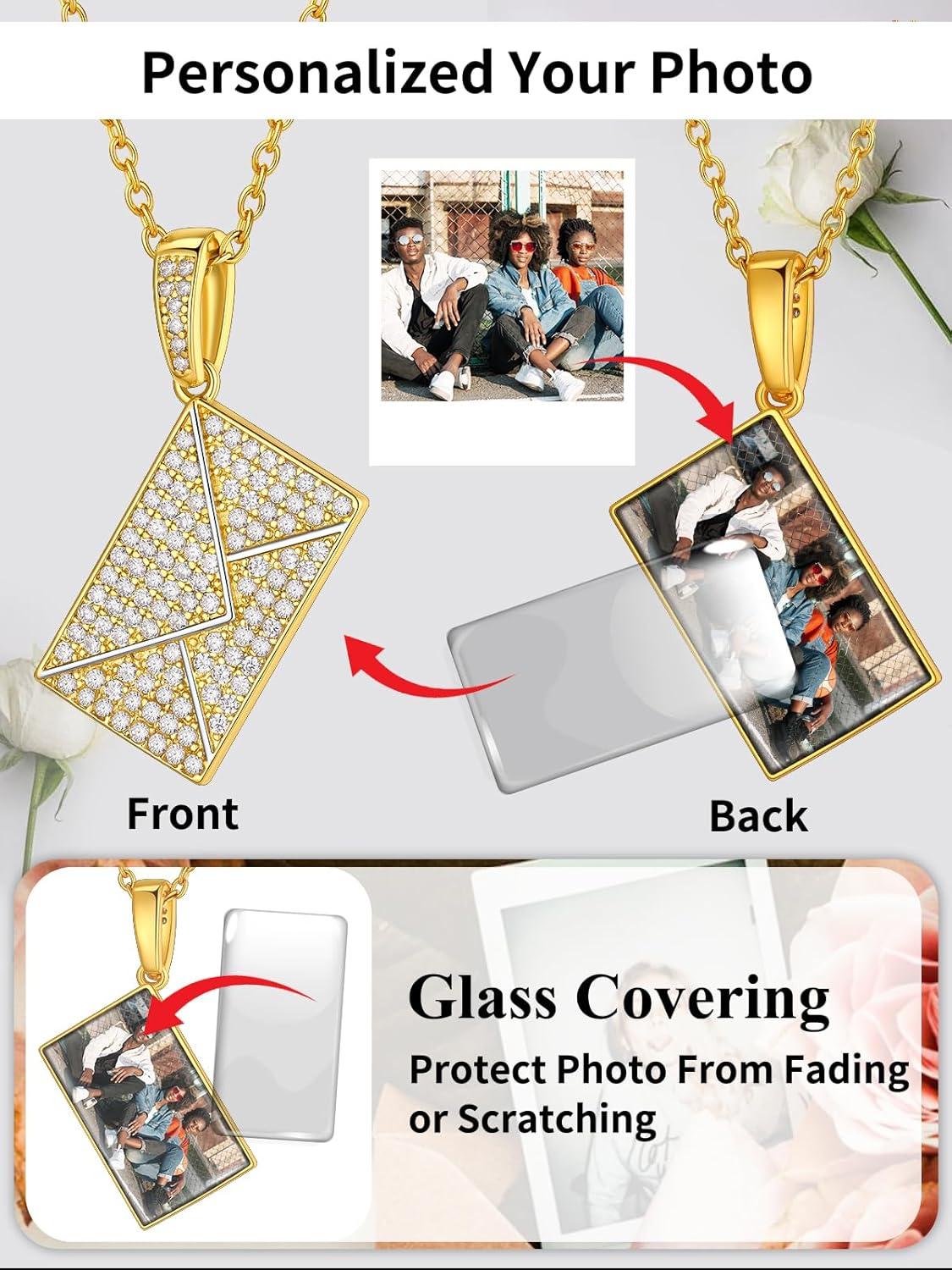 imageChainsHouse Personalized Locket Necklace Custom Envelope Necklaces with Photo Message Engraved for Women Stainless SteelBlackGoldRose Gold Plated Memorial Gift for Wife with Gift BoxE PhotoGold