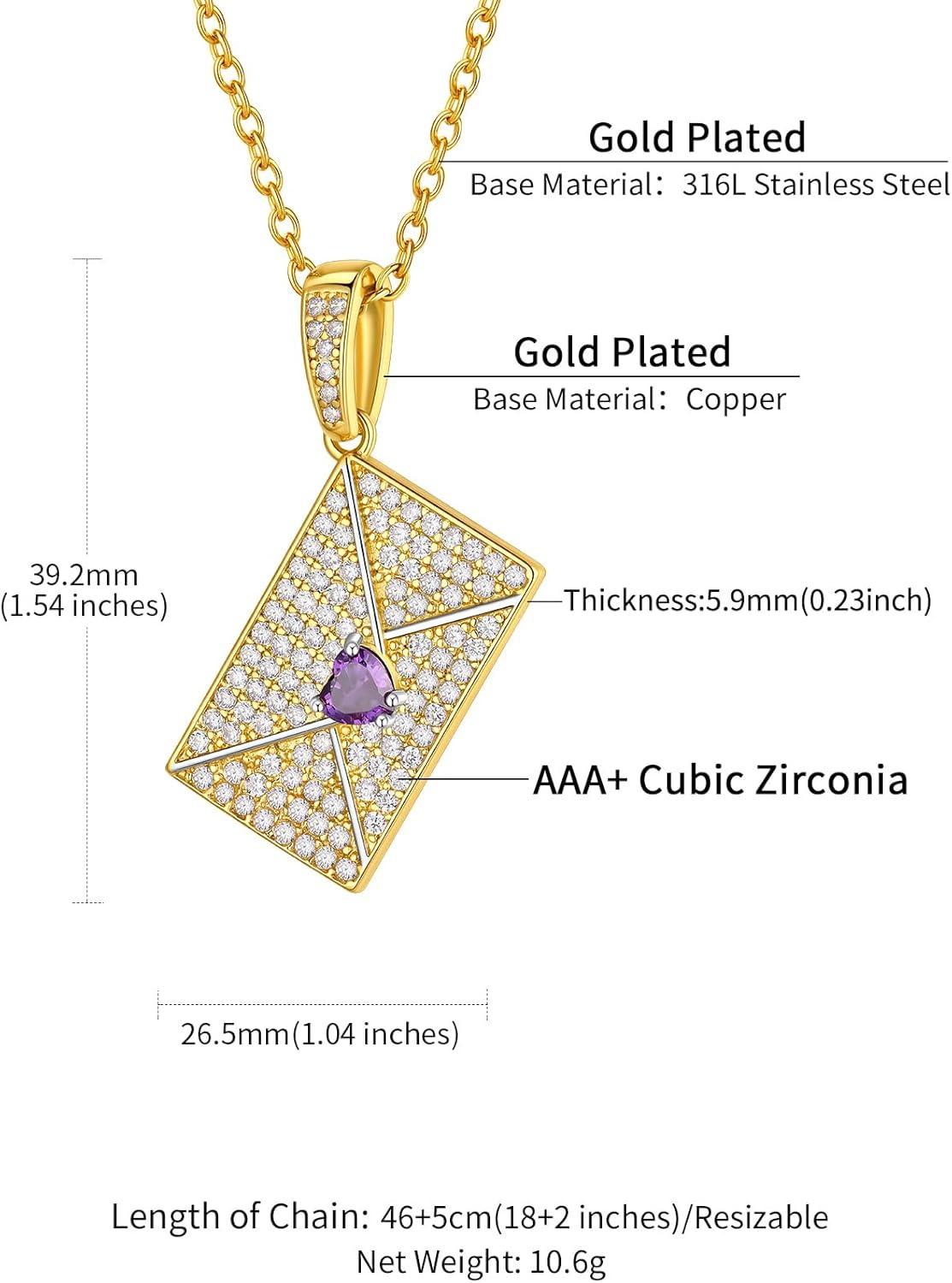 imageChainsHouse Personalized Locket Necklace Custom Envelope Necklaces with Photo Message Engraved for Women Stainless SteelBlackGoldRose Gold Plated Memorial Gift for Wife with Gift BoxD Photo BirthstoneGold