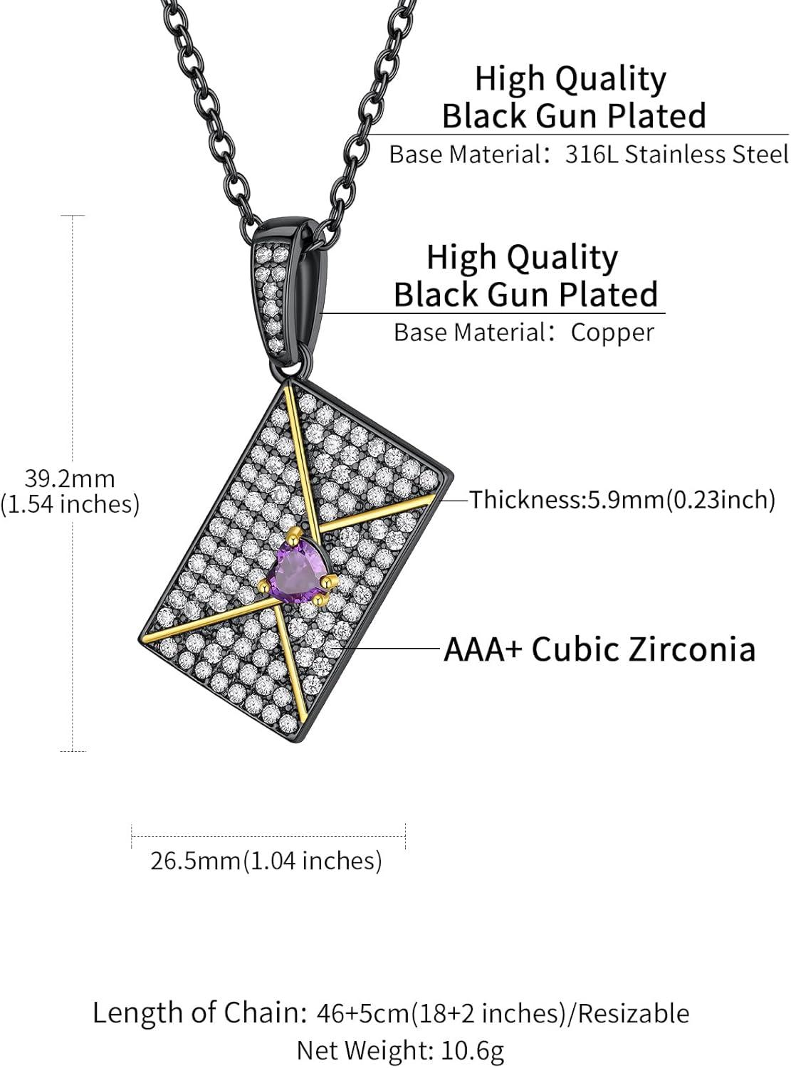 imageChainsHouse Personalized Locket Necklace Custom Envelope Necklaces with Photo Message Engraved for Women Stainless SteelBlackGoldRose Gold Plated Memorial Gift for Wife with Gift BoxD Photo BirthstoneBlack