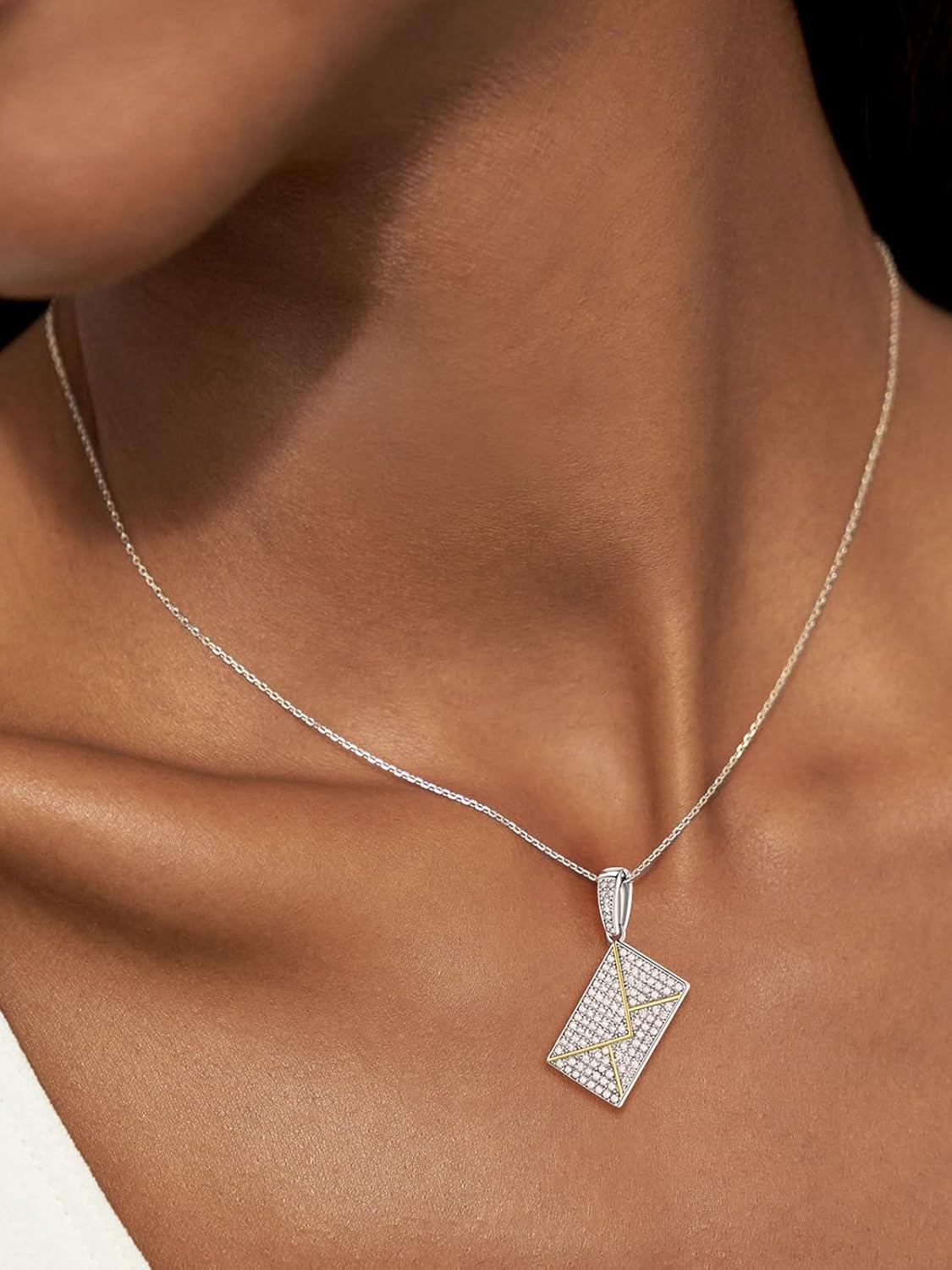 imageChainsHouse Personalized Locket Necklace Custom Envelope Necklaces with Photo Message Engraved for Women Stainless SteelBlackGoldRose Gold Plated Memorial Gift for Wife with Gift BoxE PhotoSilver