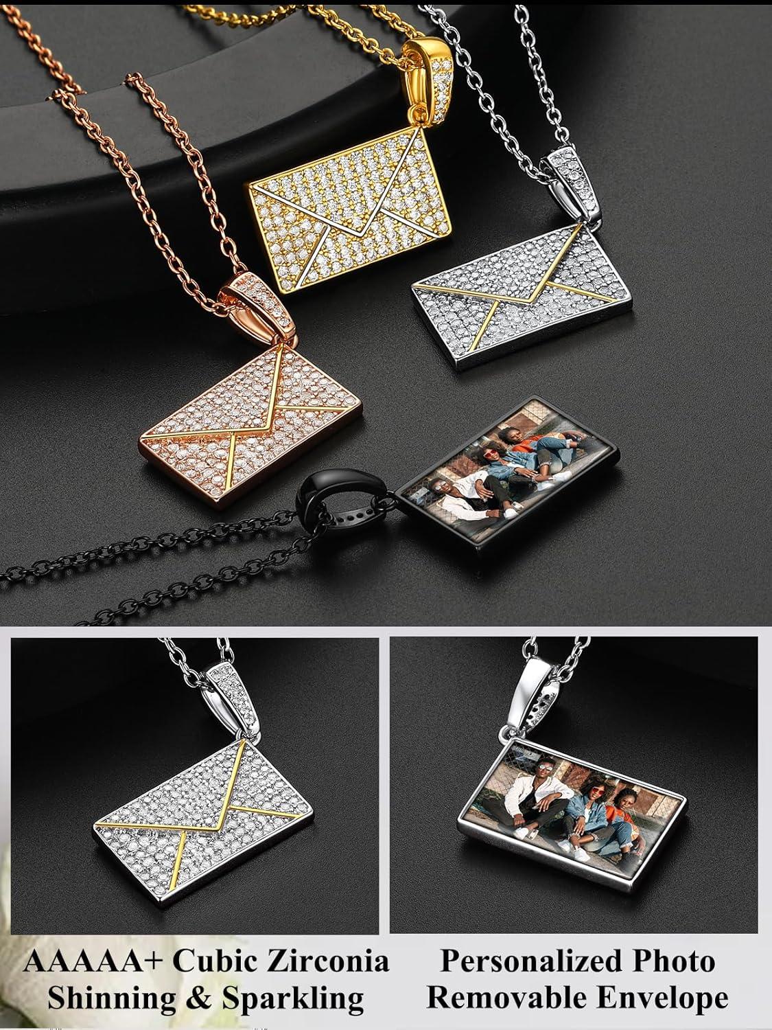 imageChainsHouse Personalized Locket Necklace Custom Envelope Necklaces with Photo Message Engraved for Women Stainless SteelBlackGoldRose Gold Plated Memorial Gift for Wife with Gift BoxE PhotoSilver