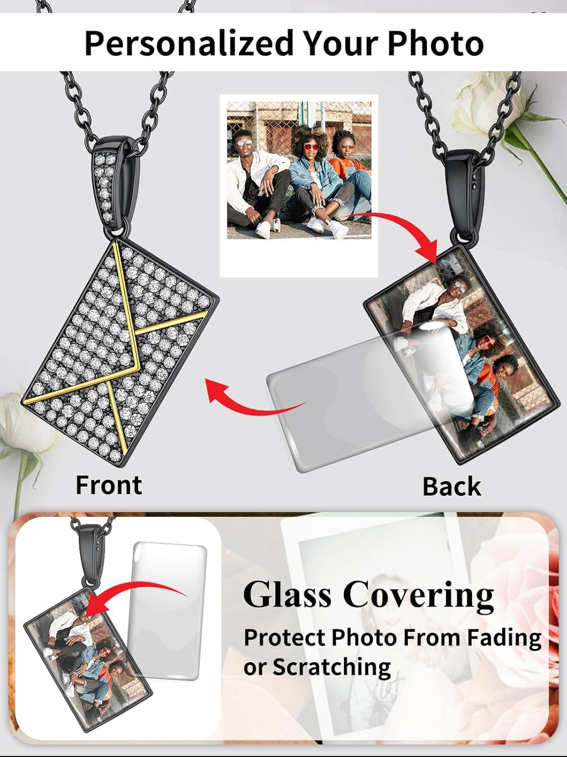 imageChainsHouse Personalized Locket Necklace Custom Envelope Necklaces with Photo Message Engraved for Women Stainless SteelBlackGoldRose Gold Plated Memorial Gift for Wife with Gift BoxE PhotoBlack