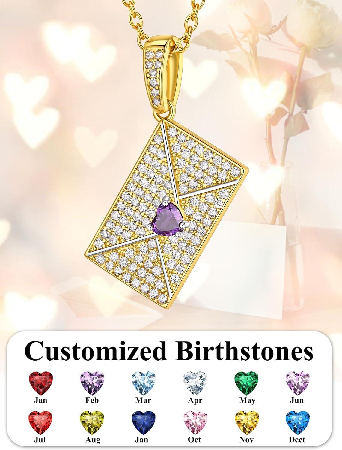 imageChainsHouse Personalized Locket Necklace Custom Envelope Necklaces with Photo Message Engraved for Women Stainless SteelBlackGoldRose Gold Plated Memorial Gift for Wife with Gift BoxD Photo BirthstoneGold