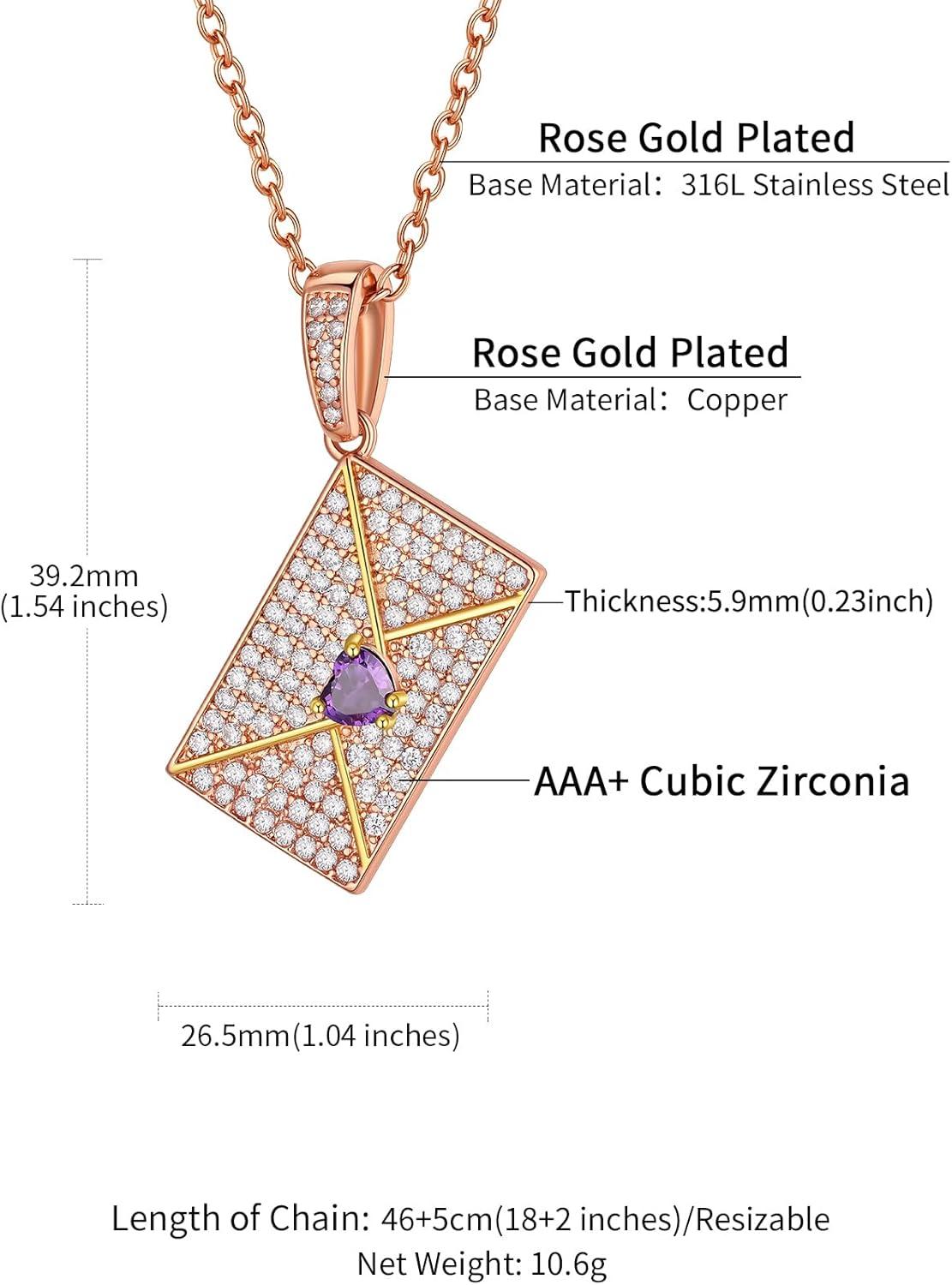 imageChainsHouse Personalized Locket Necklace Custom Envelope Necklaces with Photo Message Engraved for Women Stainless SteelBlackGoldRose Gold Plated Memorial Gift for Wife with Gift BoxD Photo BirthstoneRose Gold