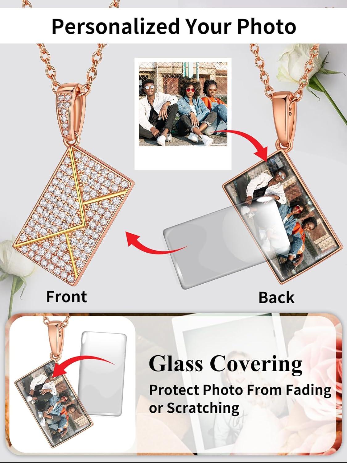 imageChainsHouse Personalized Locket Necklace Custom Envelope Necklaces with Photo Message Engraved for Women Stainless SteelBlackGoldRose Gold Plated Memorial Gift for Wife with Gift BoxE PhotoRose Gold