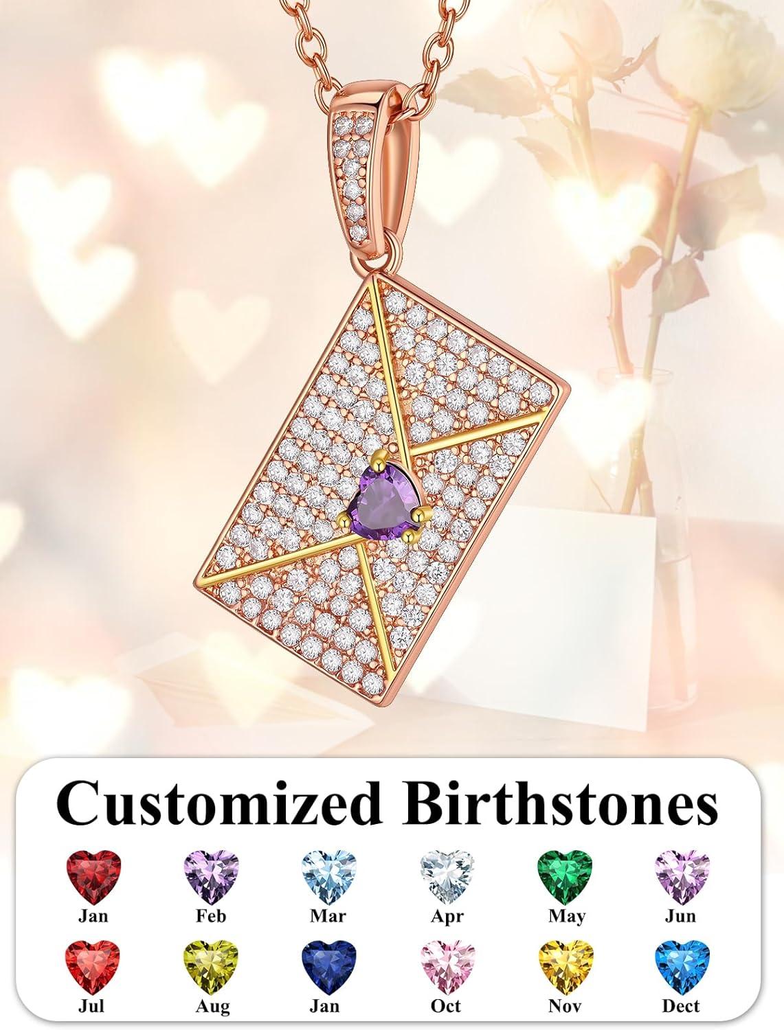 imageChainsHouse Personalized Locket Necklace Custom Envelope Necklaces with Photo Message Engraved for Women Stainless SteelBlackGoldRose Gold Plated Memorial Gift for Wife with Gift BoxD Photo BirthstoneRose Gold