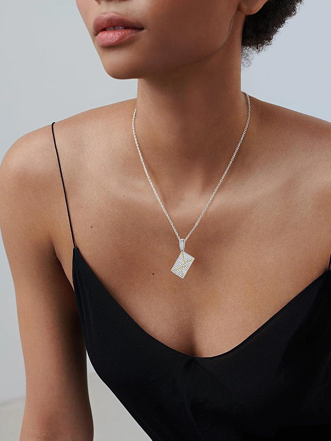 imageChainsHouse Personalized Locket Necklace Custom Envelope Necklaces with Photo Message Engraved for Women Stainless SteelBlackGoldRose Gold Plated Memorial Gift for Wife with Gift BoxE PhotoSilver