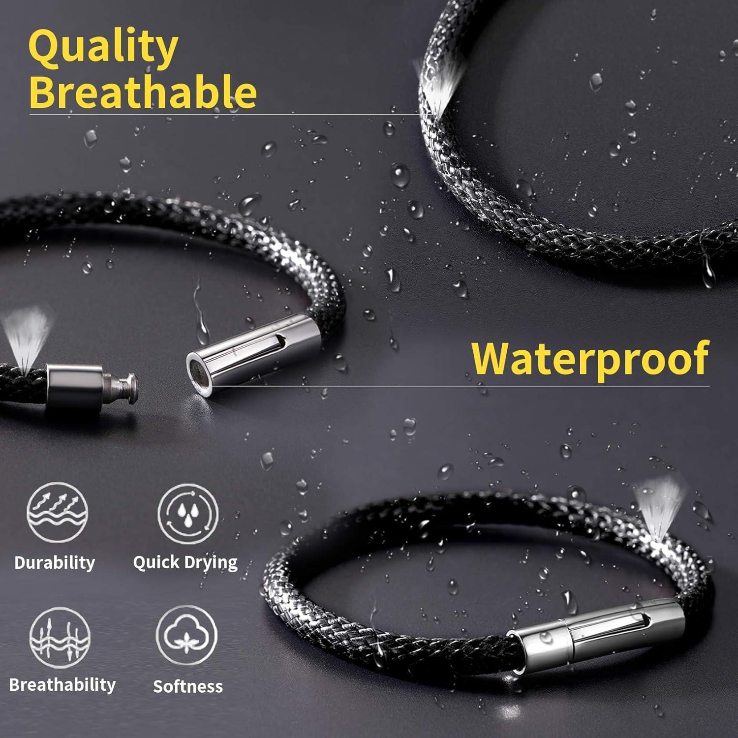 imageChainsHouse Personalized Mens Leather Wrist Cuff Bracelets with Custom Beads Waterproof Wax Rope Braided Cord Bracelet Engraved with Names for Men Women 787 inch Length Send Gift BoxB BlackCustom