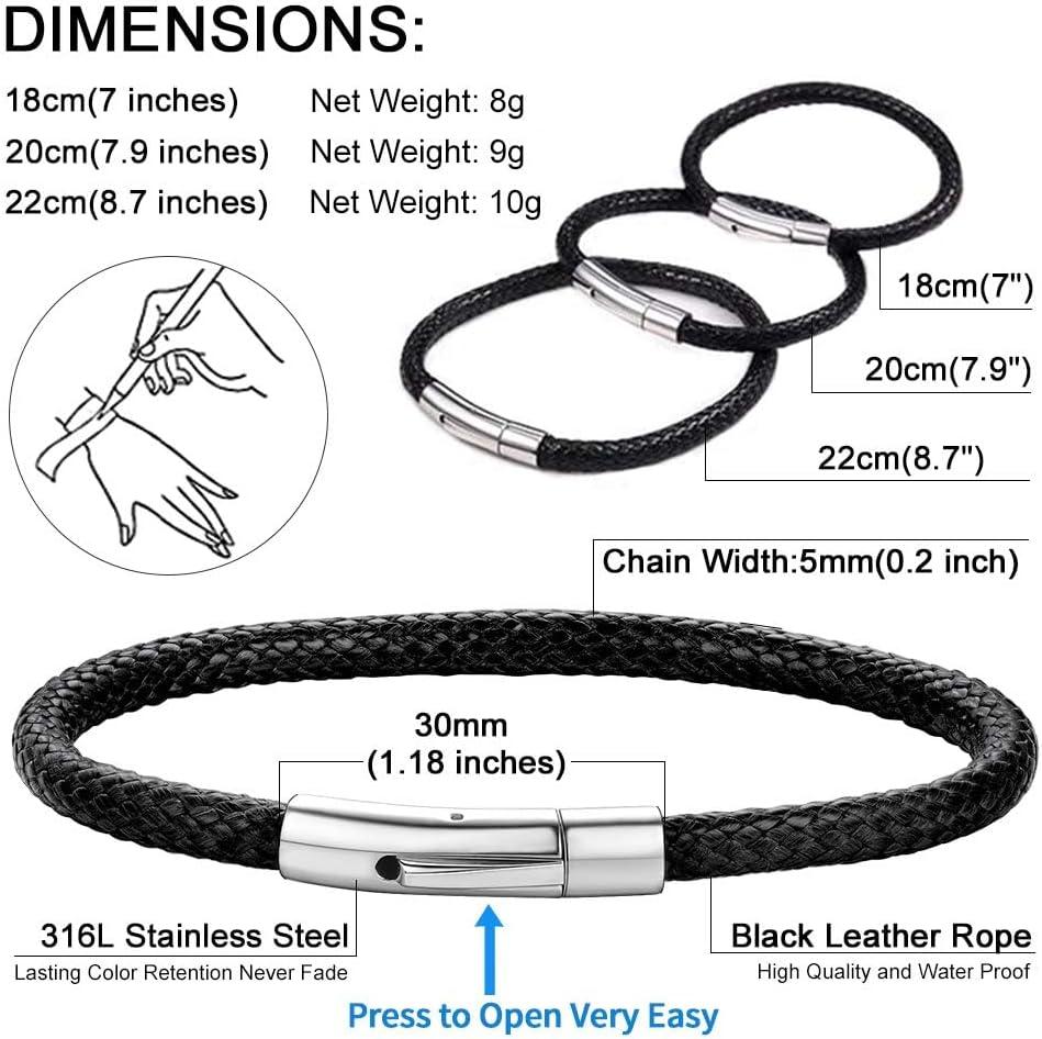 imageChainsHouse Personalized Mens Leather Wrist Cuff Bracelets with Custom Beads Waterproof Wax Rope Braided Cord Bracelet Engraved with Names for Men Women 787 inch Length Send Gift BoxB BlackCustom